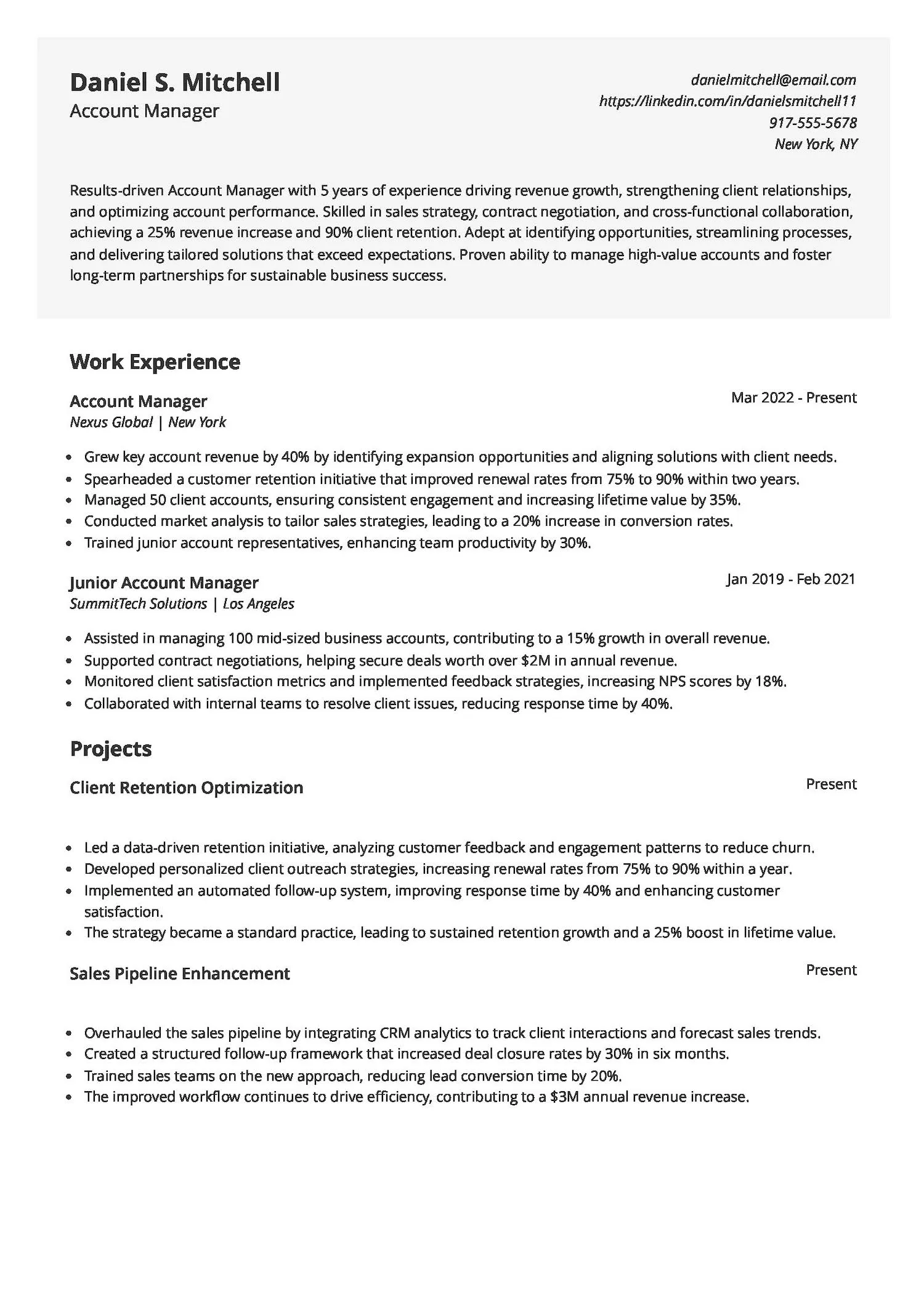 Account Manager Resume