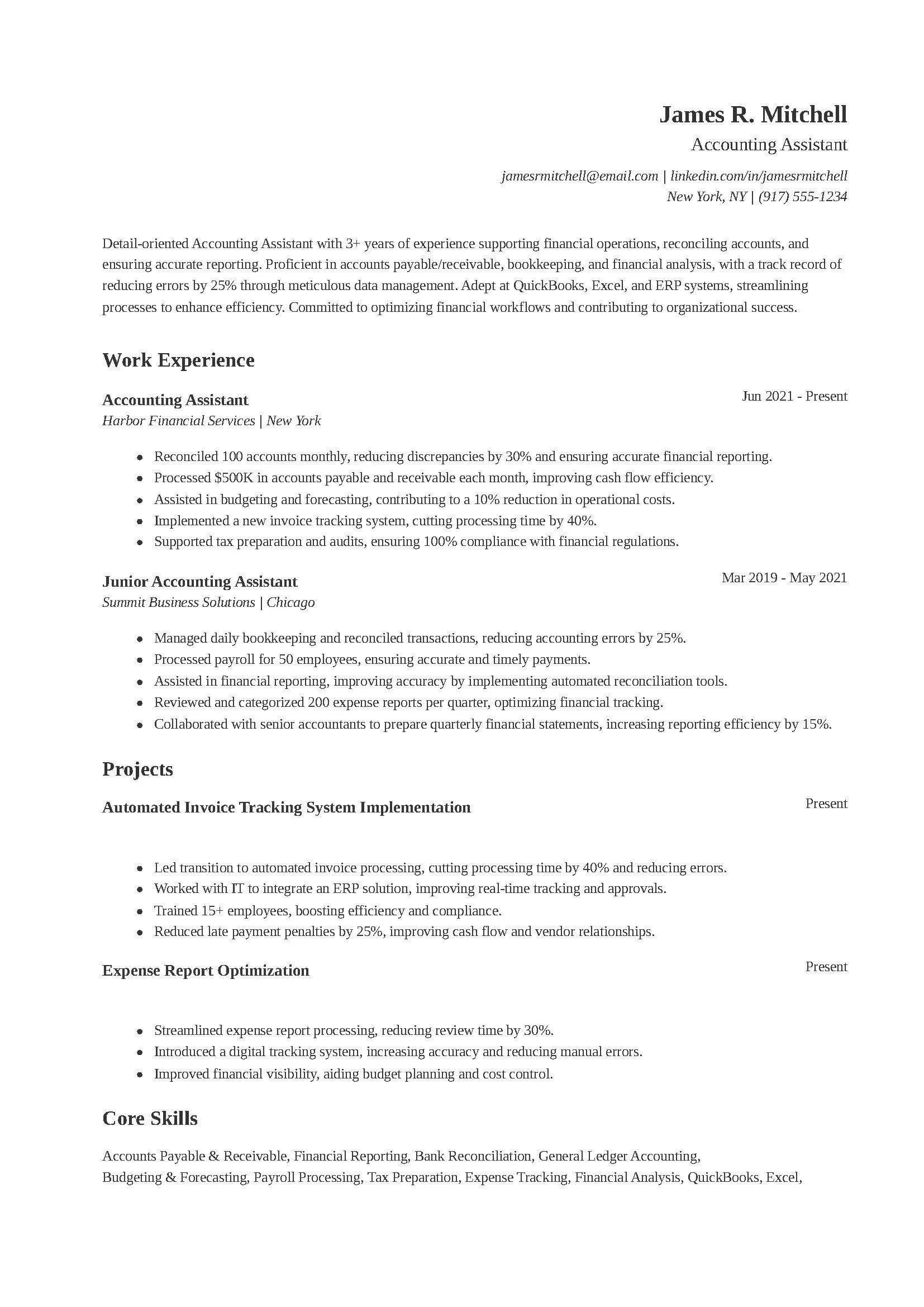 Accounting Assistant Resume