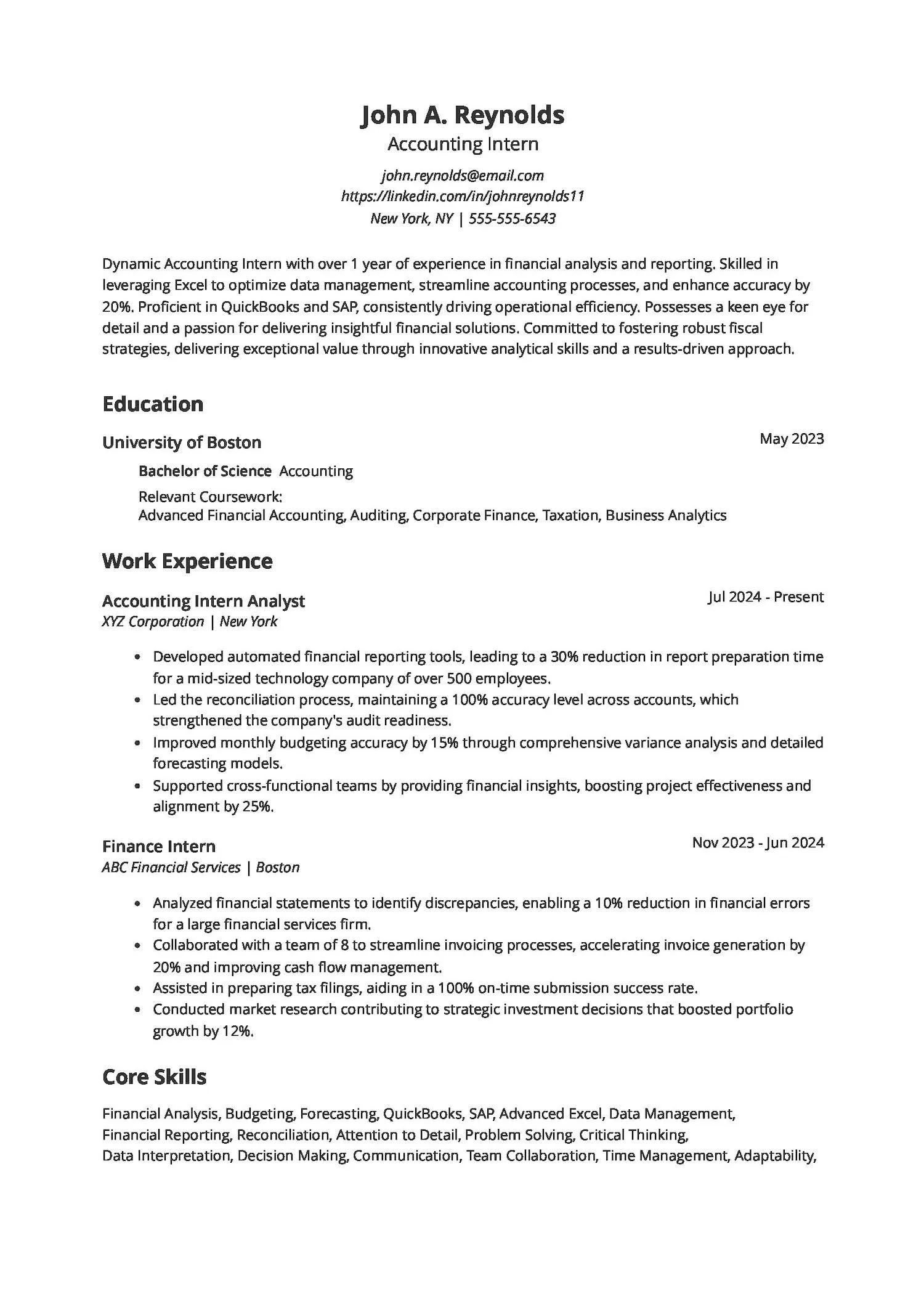 Accounting Intern Resume