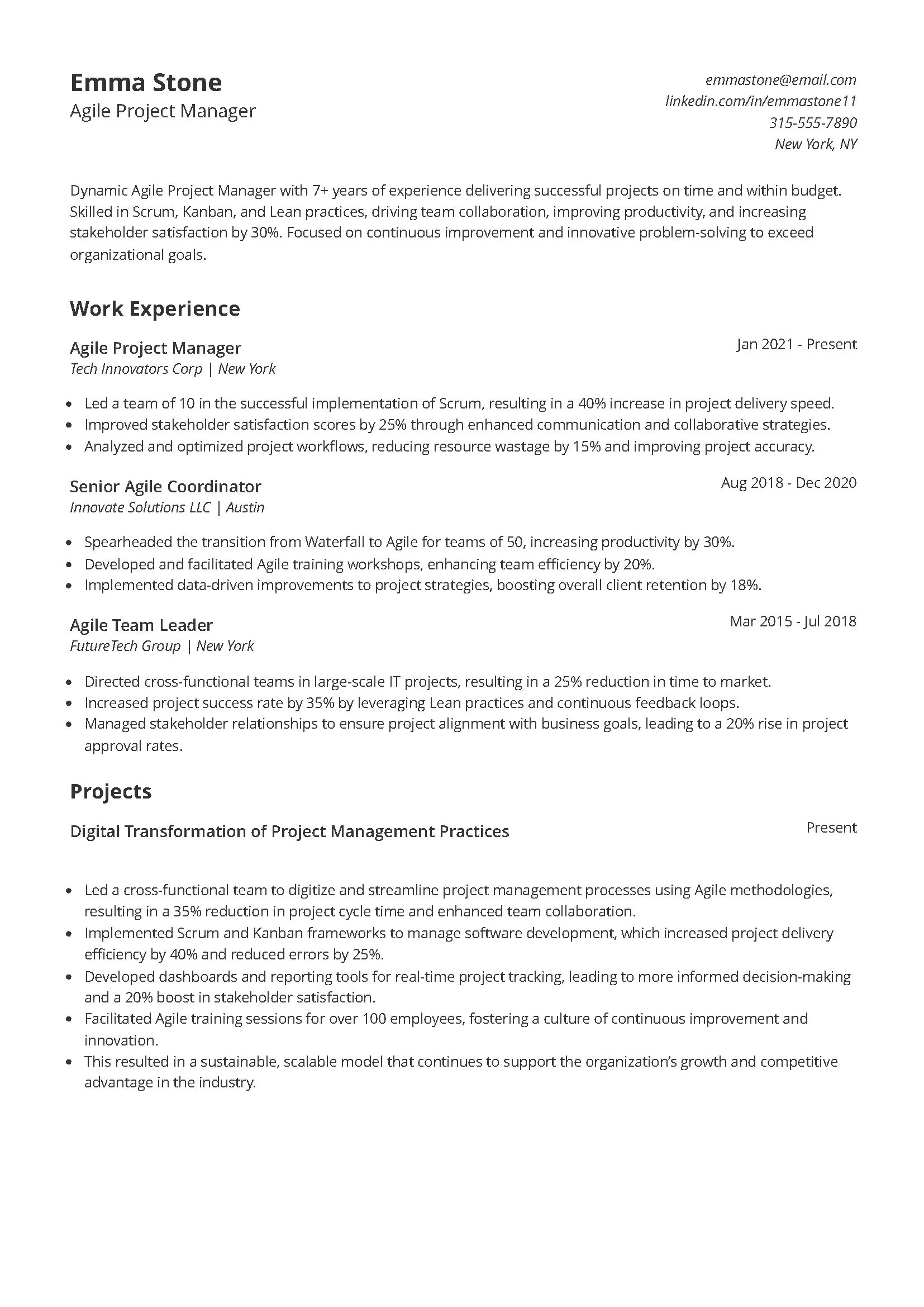 Agile Project Manager Resume