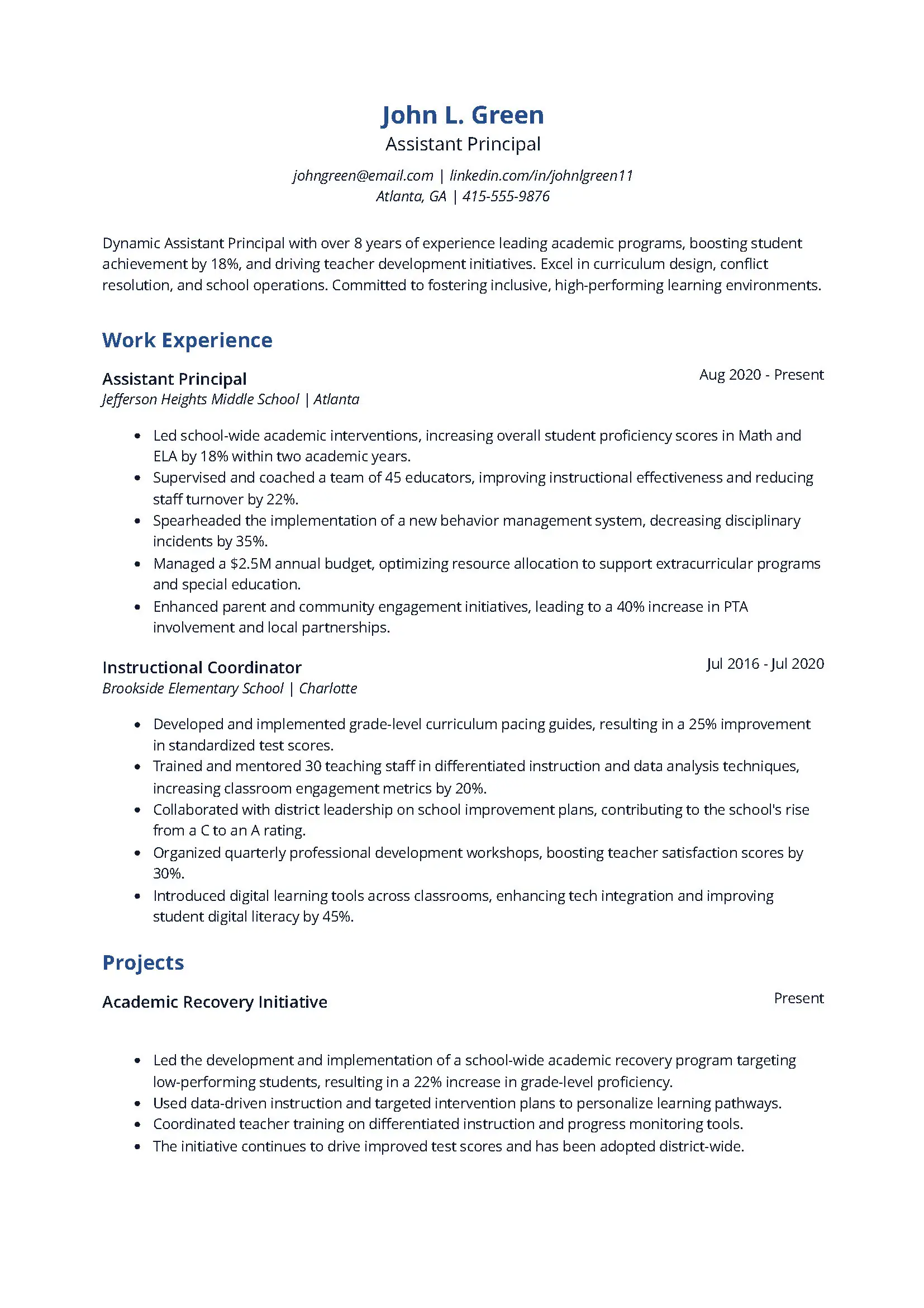 Assistant Principal Resume