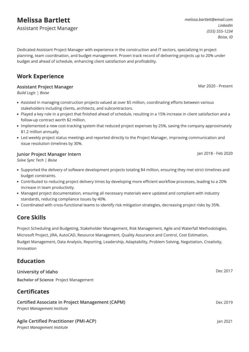 Project Management resume example