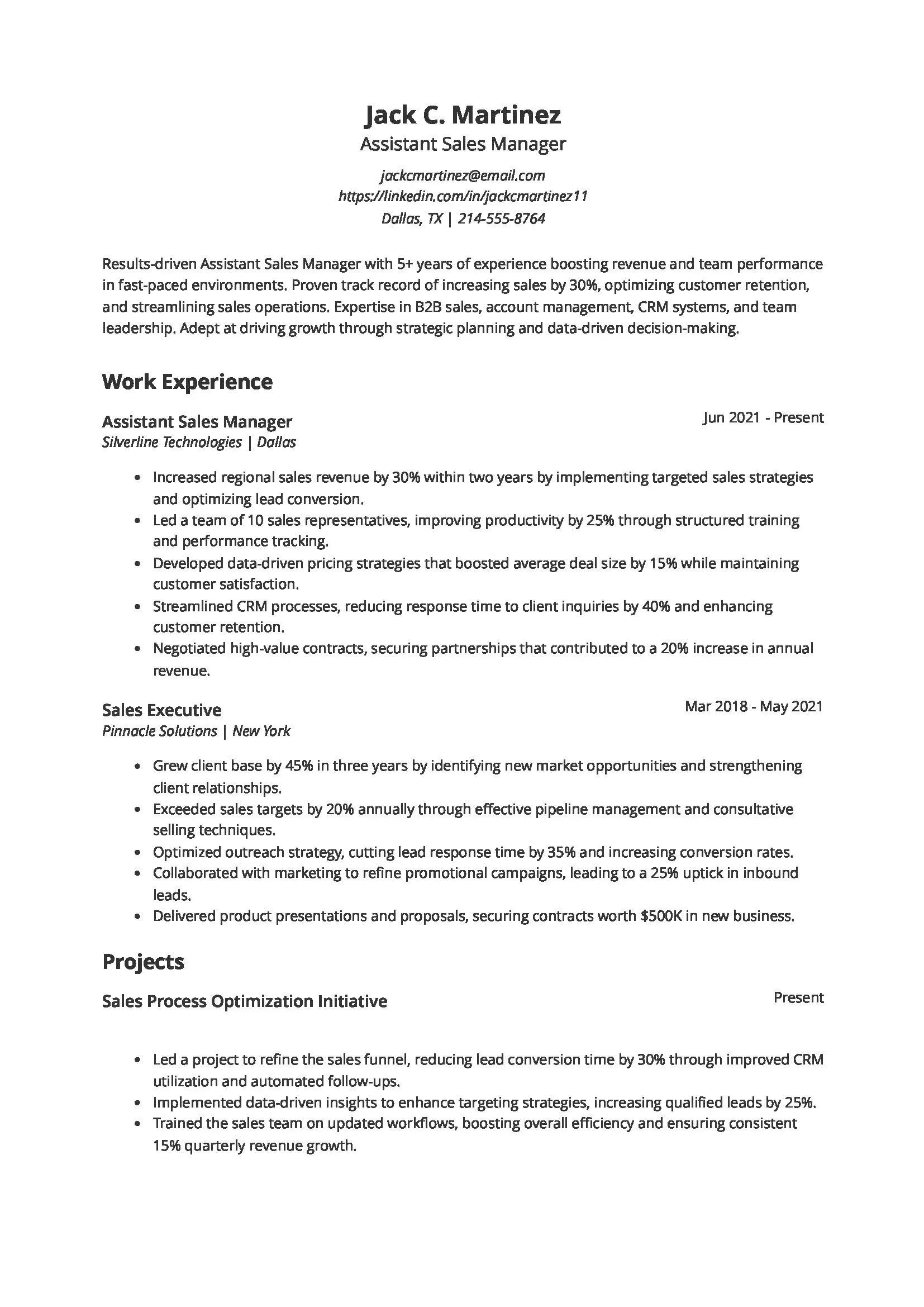 Assistant Sales Manager Resume