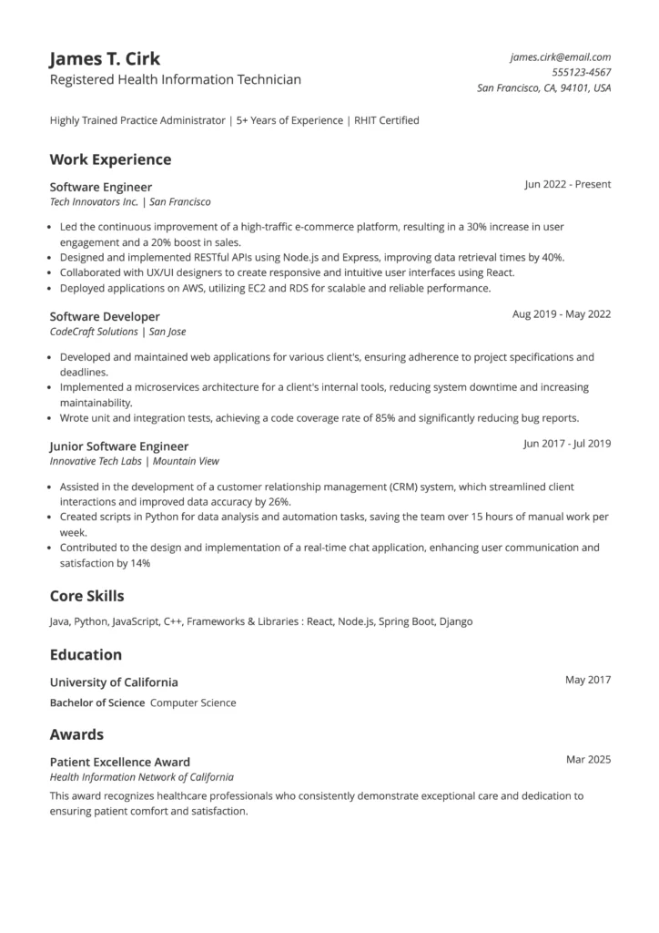 Awards Resume