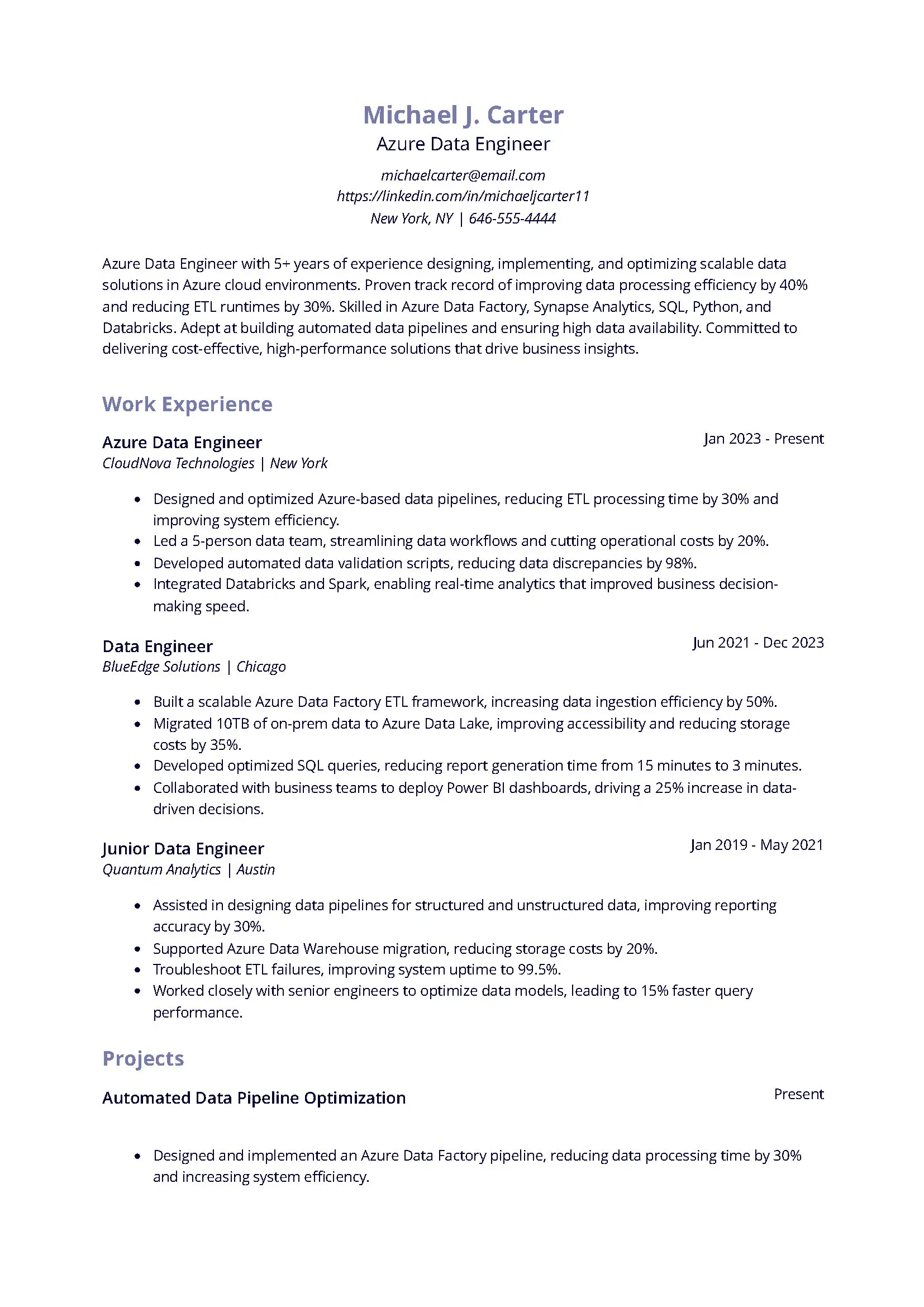Azure Data Engineer Resume