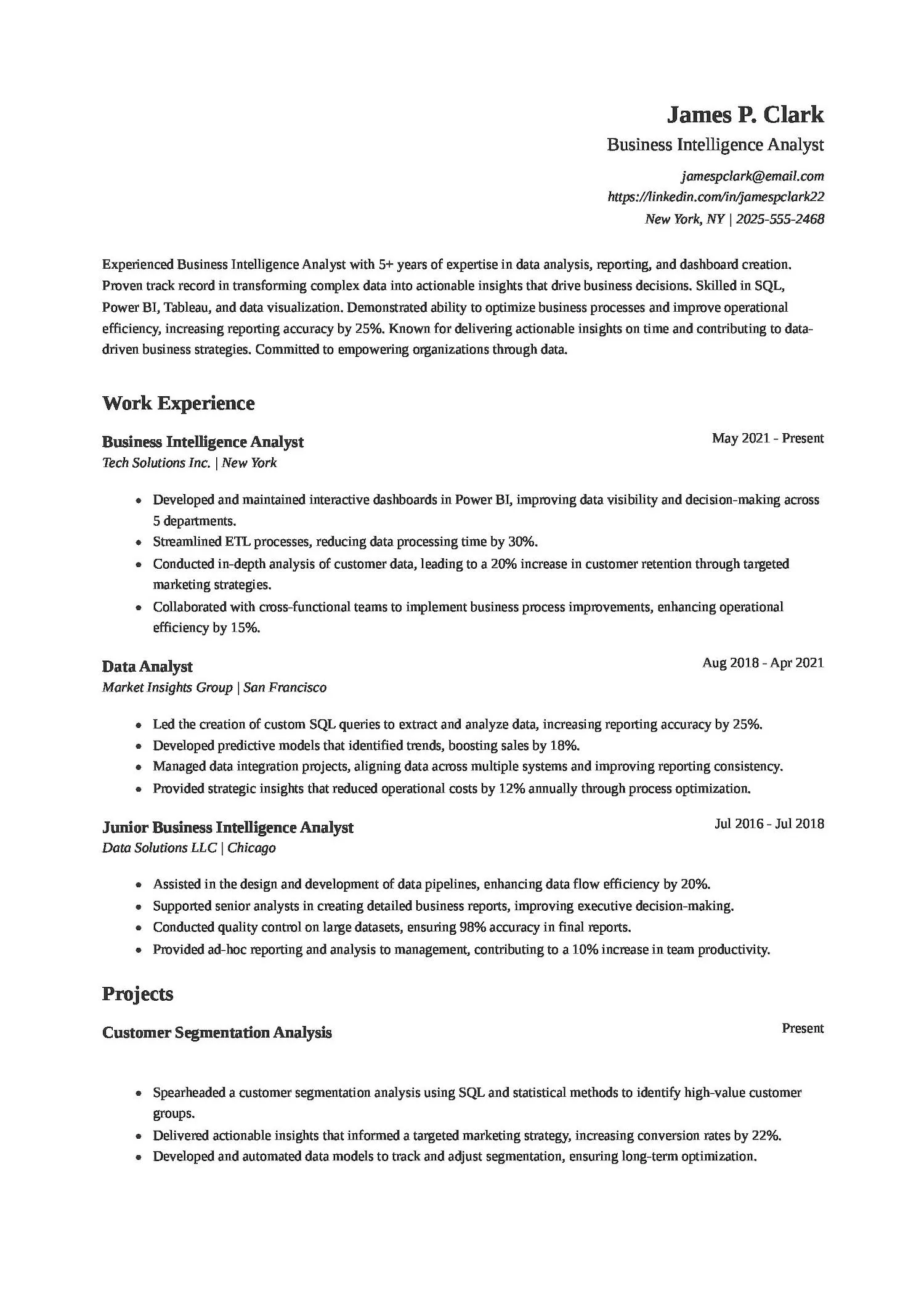 Business Intelligence Analyst Resume
