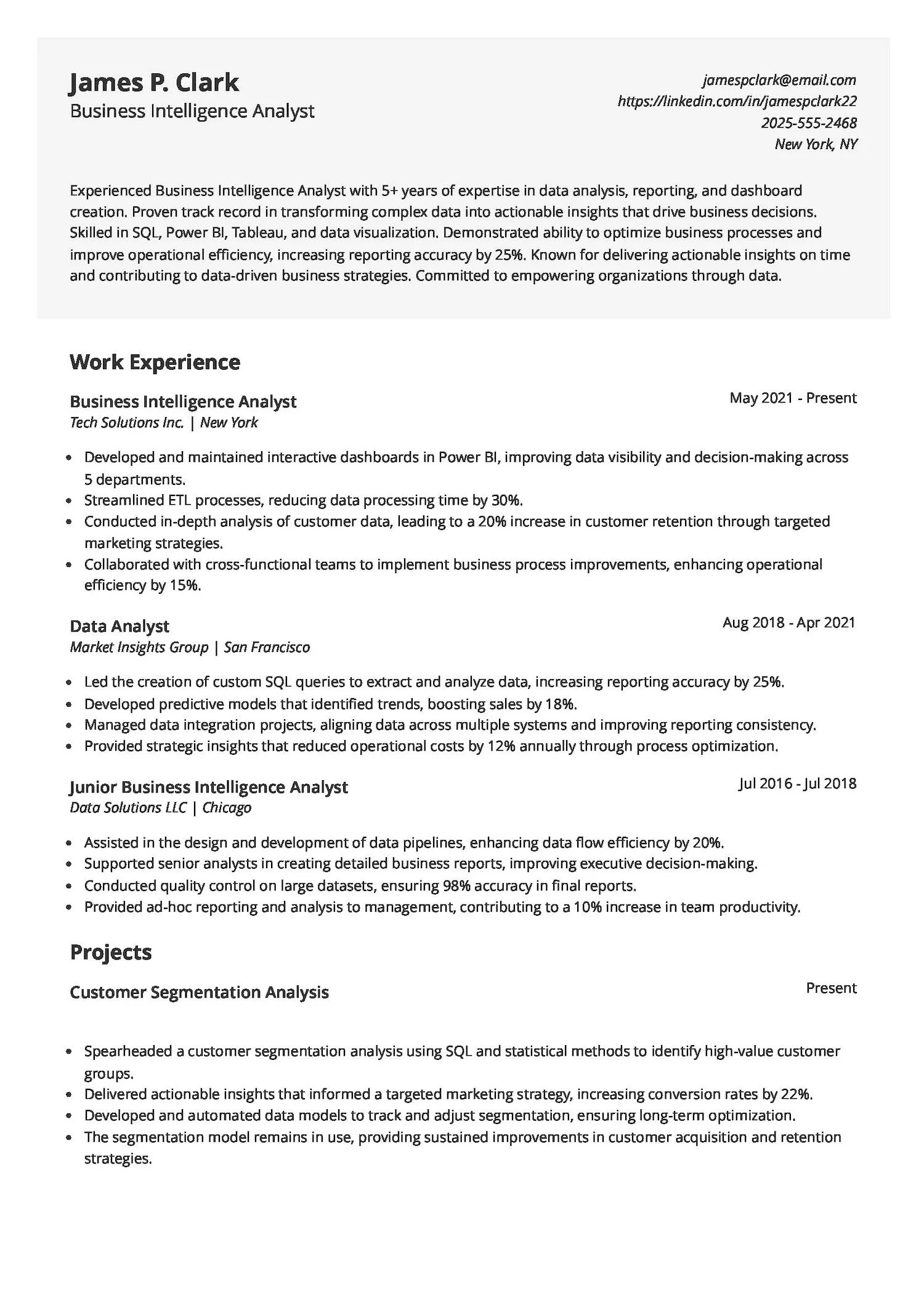 Business Intelligence Analyst Resume