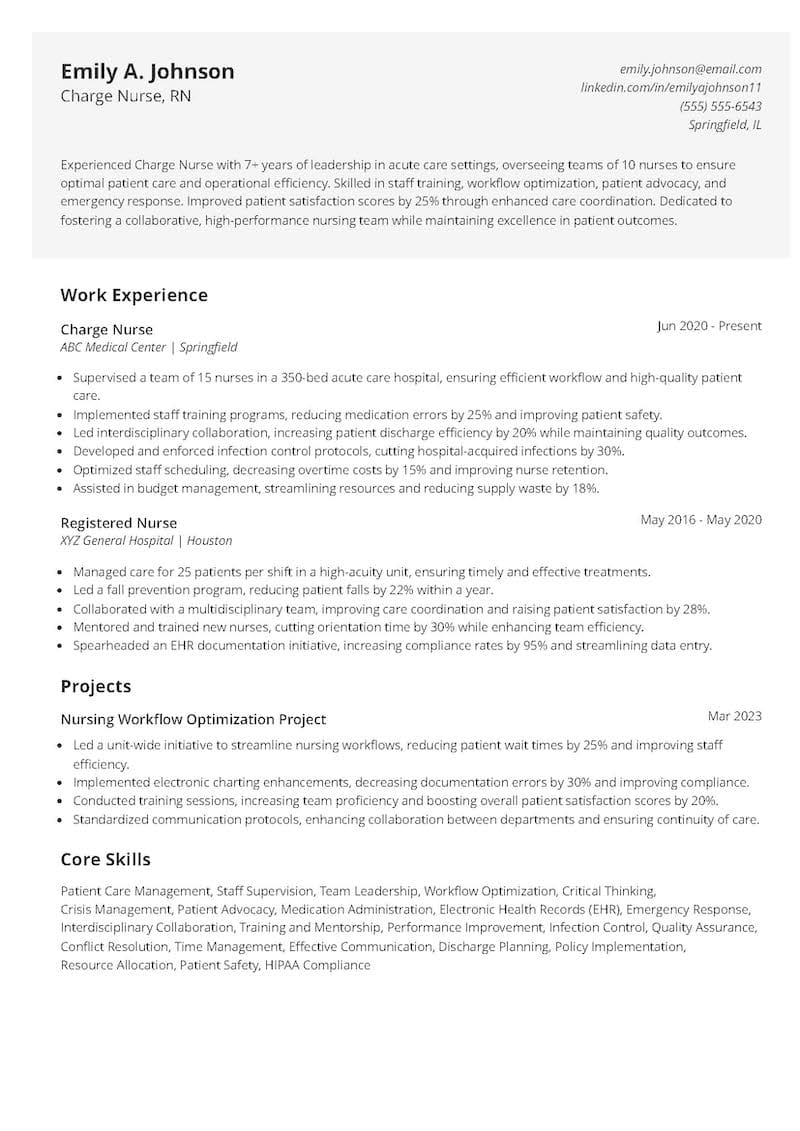 Charge Nurse Resume