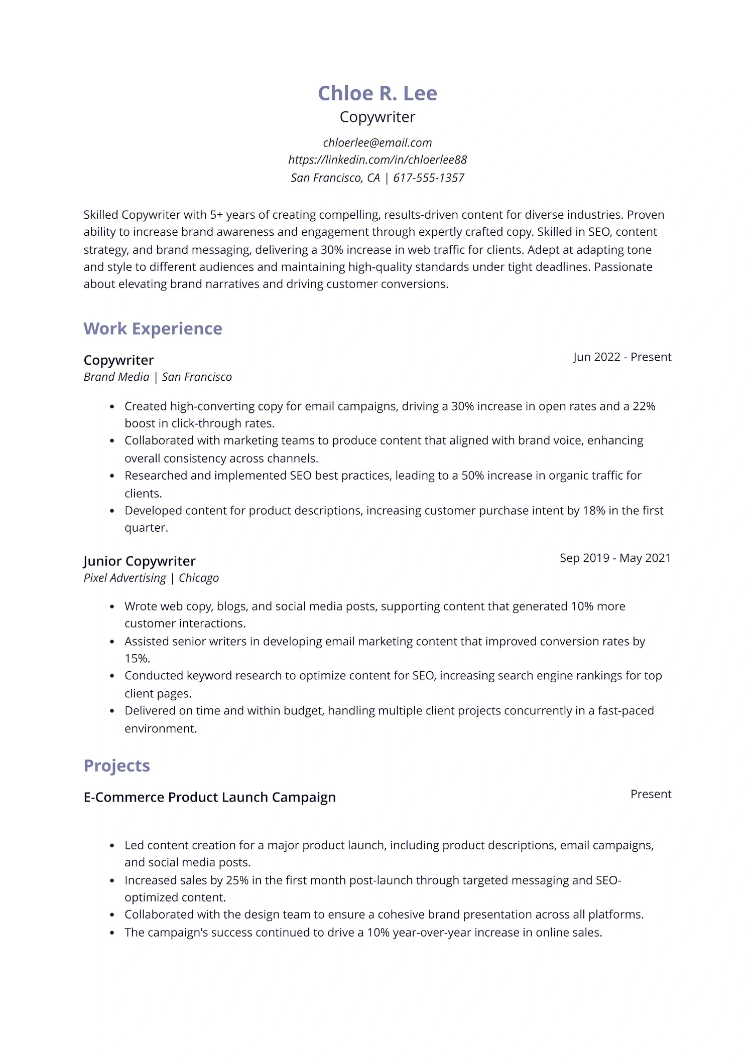 Copywriter Resume