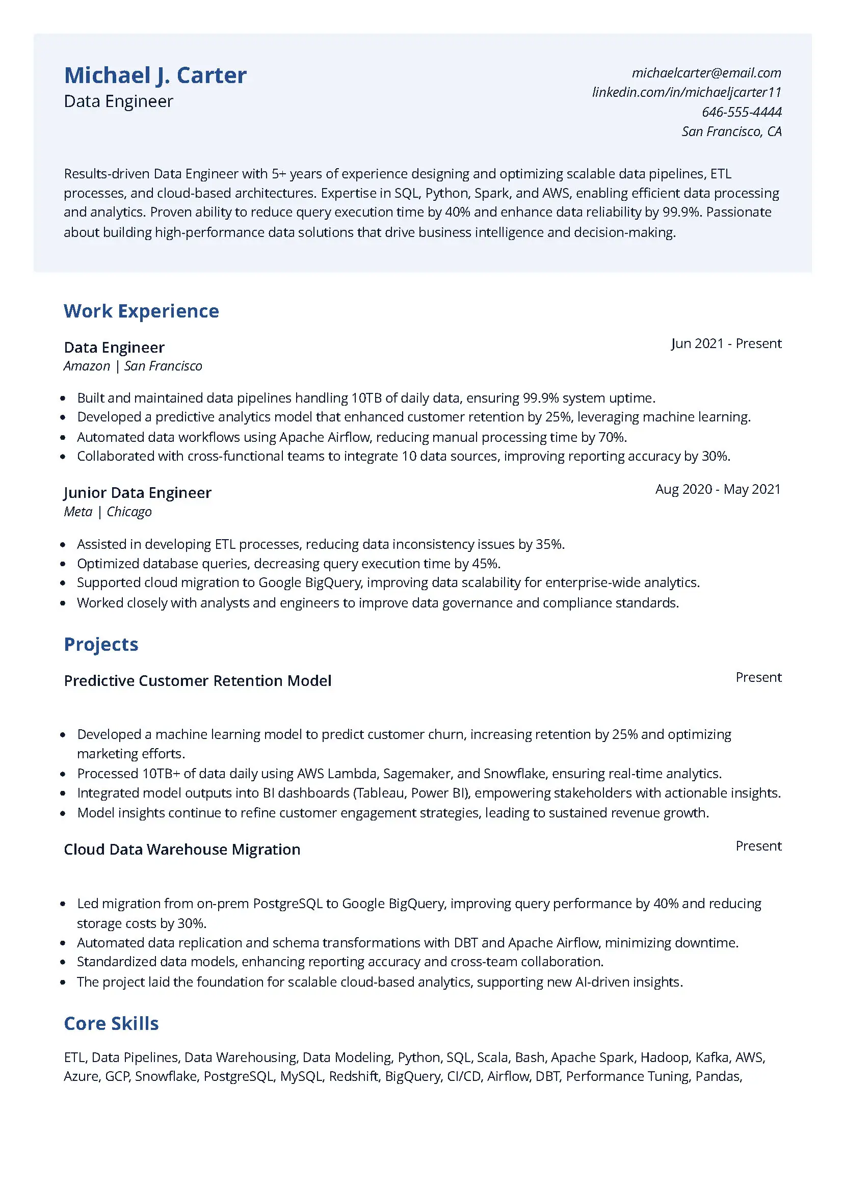 Data Engineer Resume