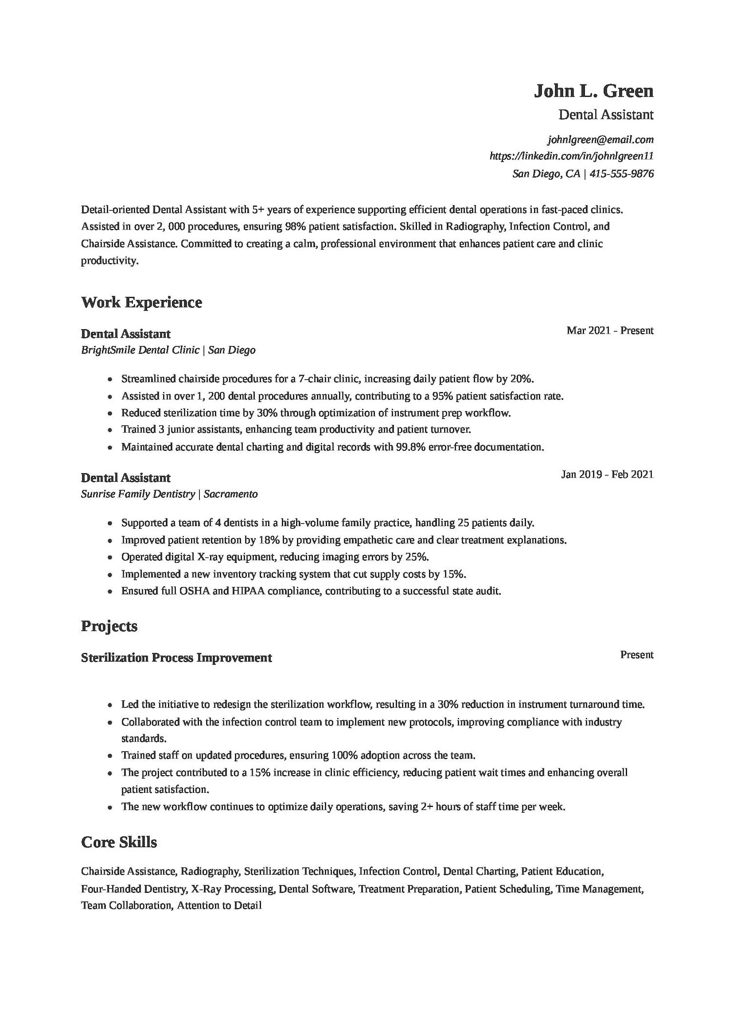 Dental Assistant Resume