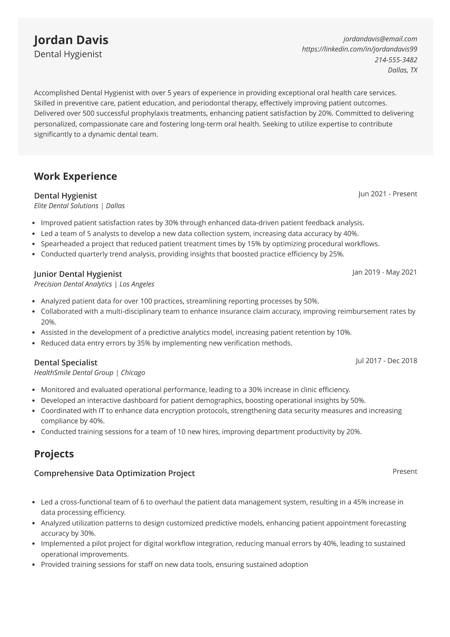Dental Hygienist Resume