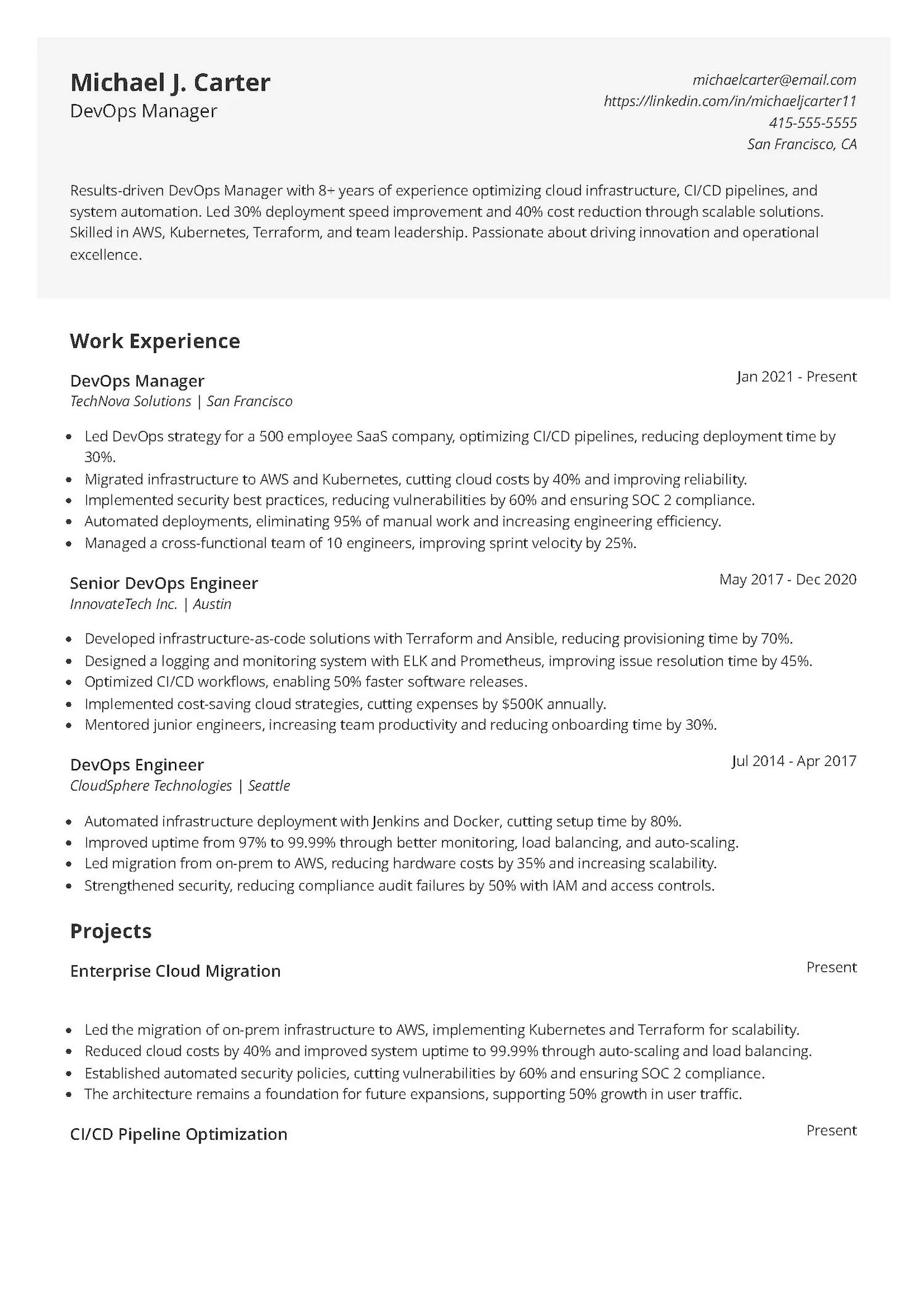 DevOps Manager Resume