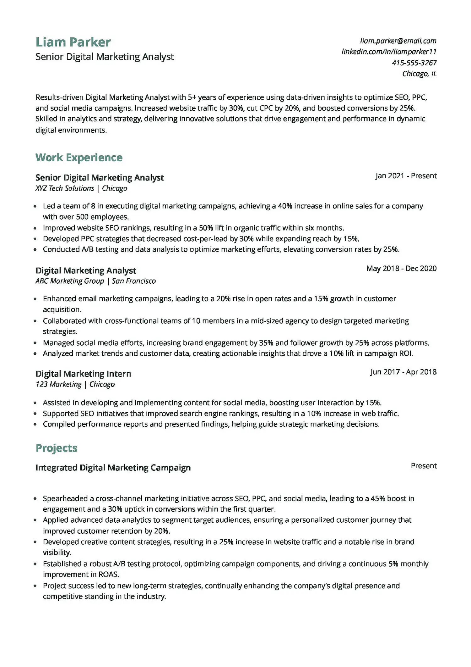 Digital Marketing Analyst Resume