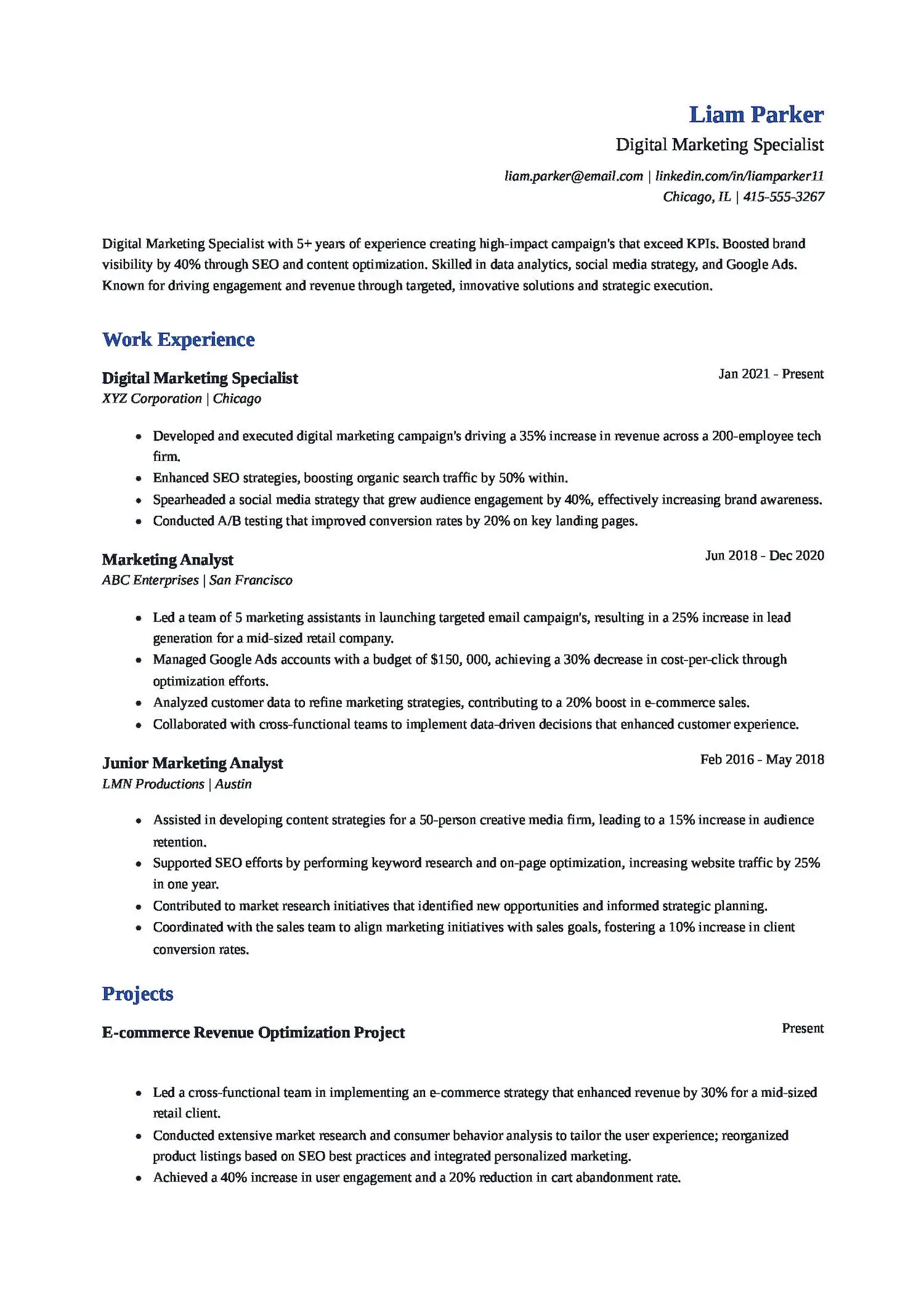 Digital Marketing Specialist Resume