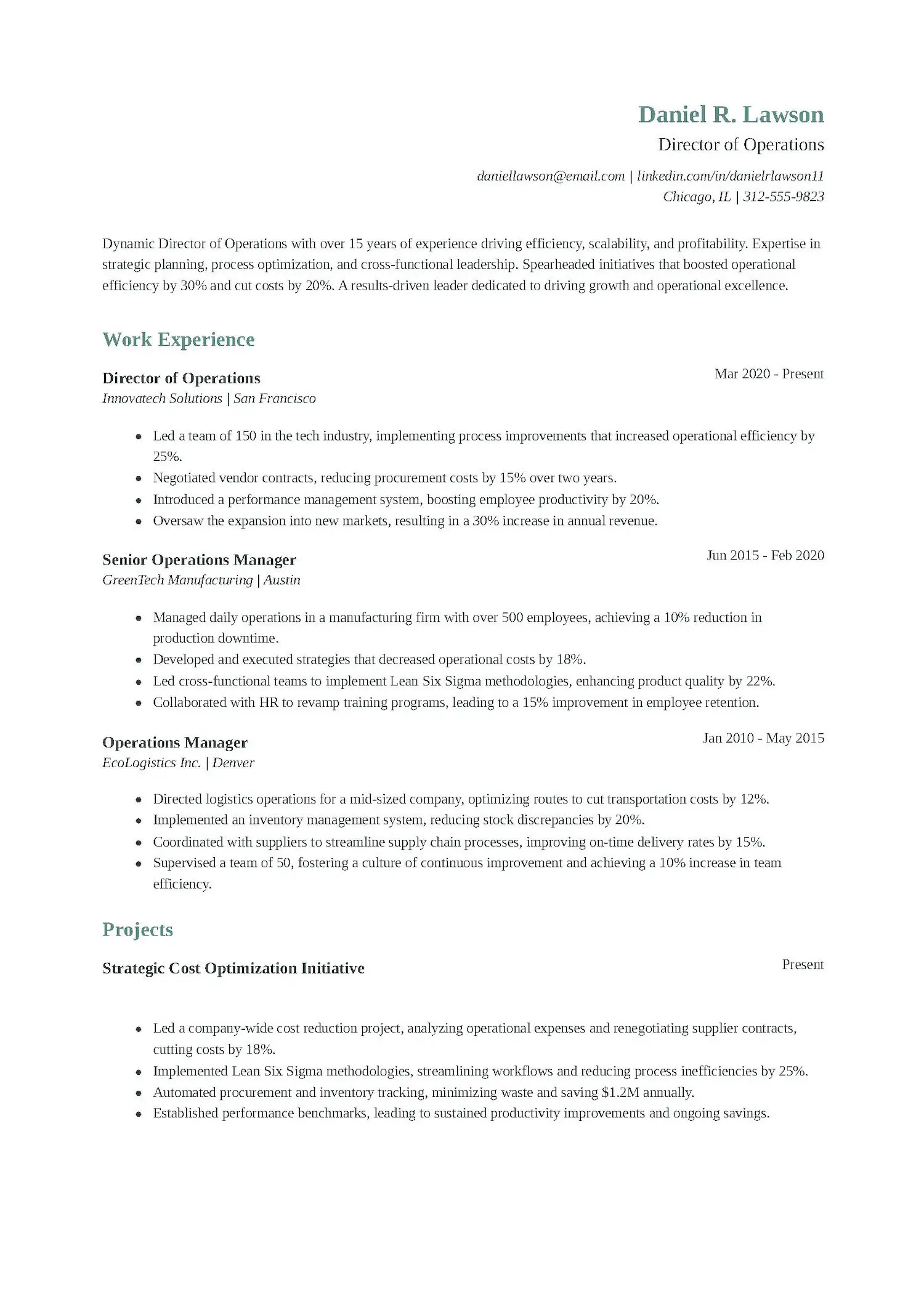 Director of Operations Resume