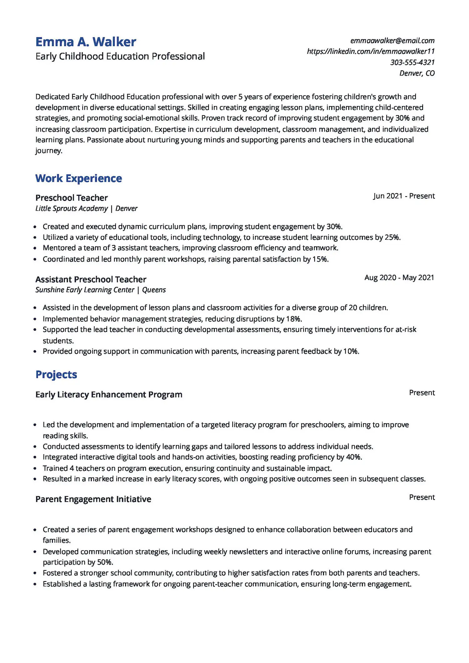 Early Childhood Education Resume