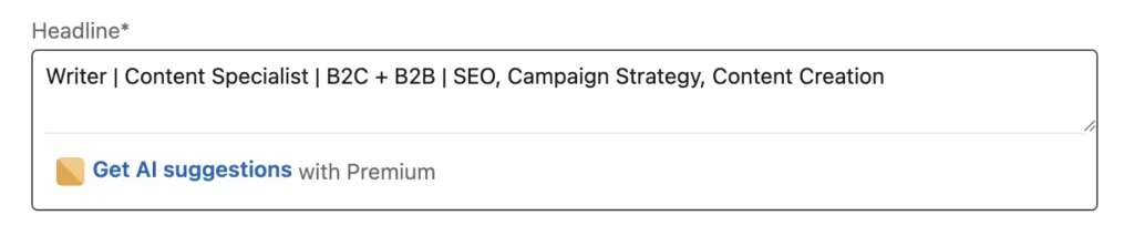 Image of LinkedIn profile edit mode focusing on the headline