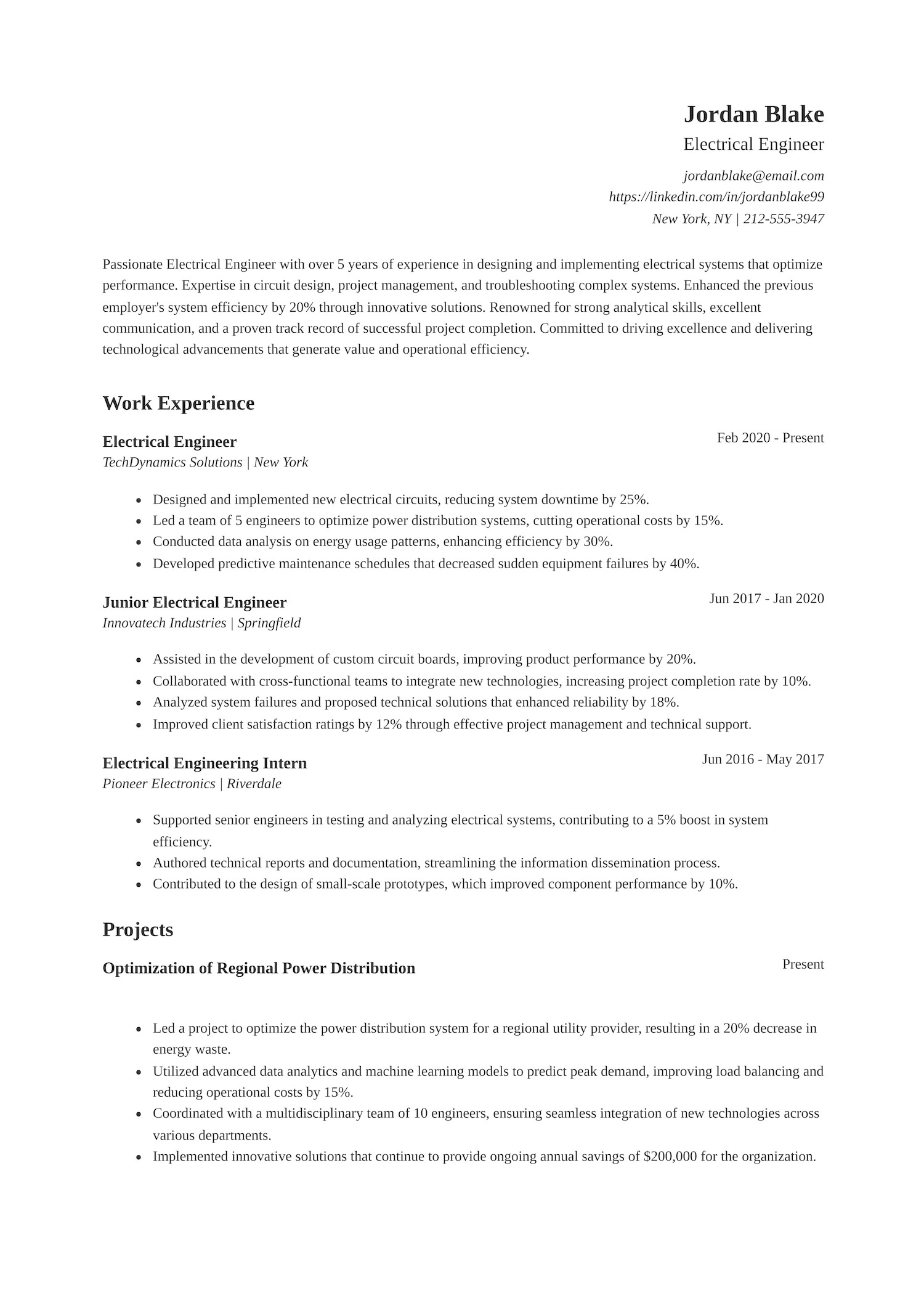 Electrical Engineer Resume