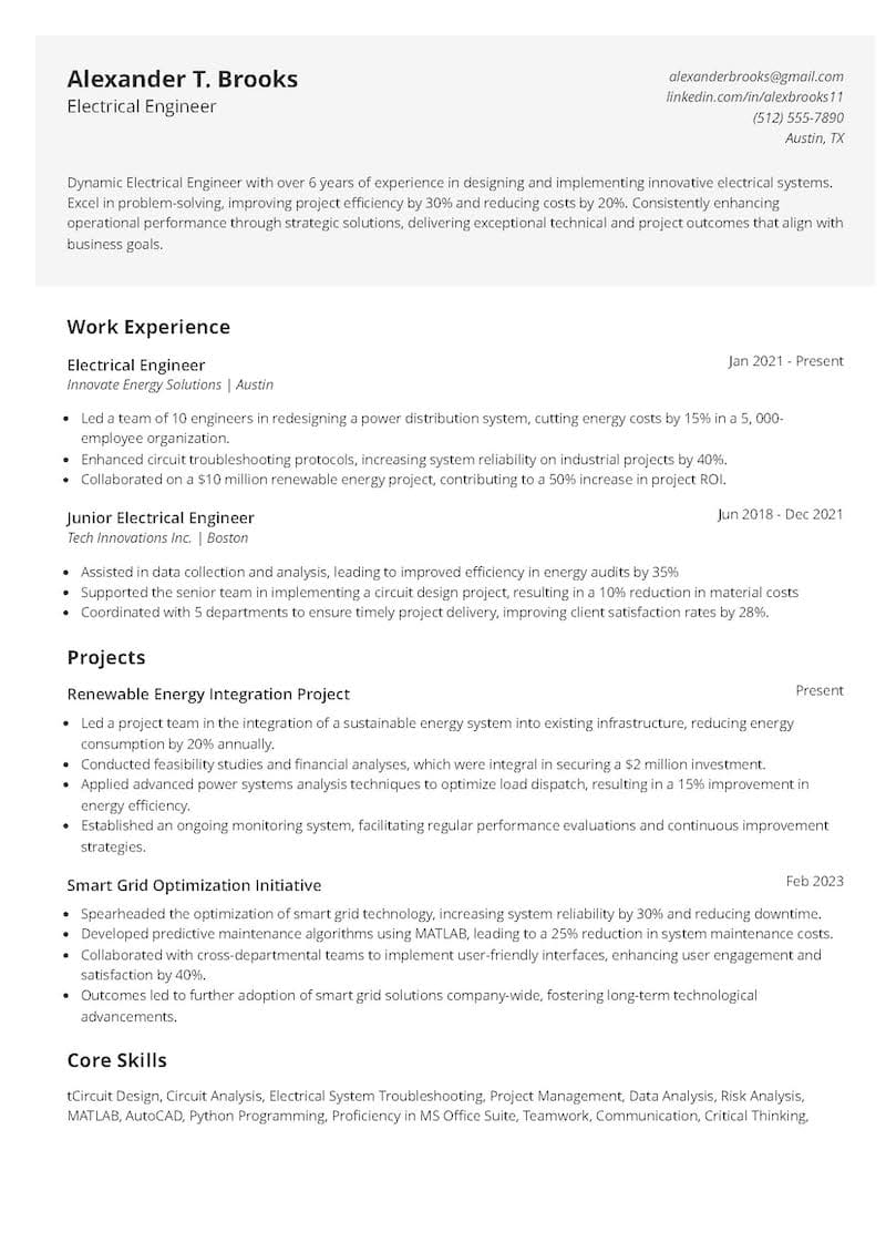 Electrical Engineer Resume