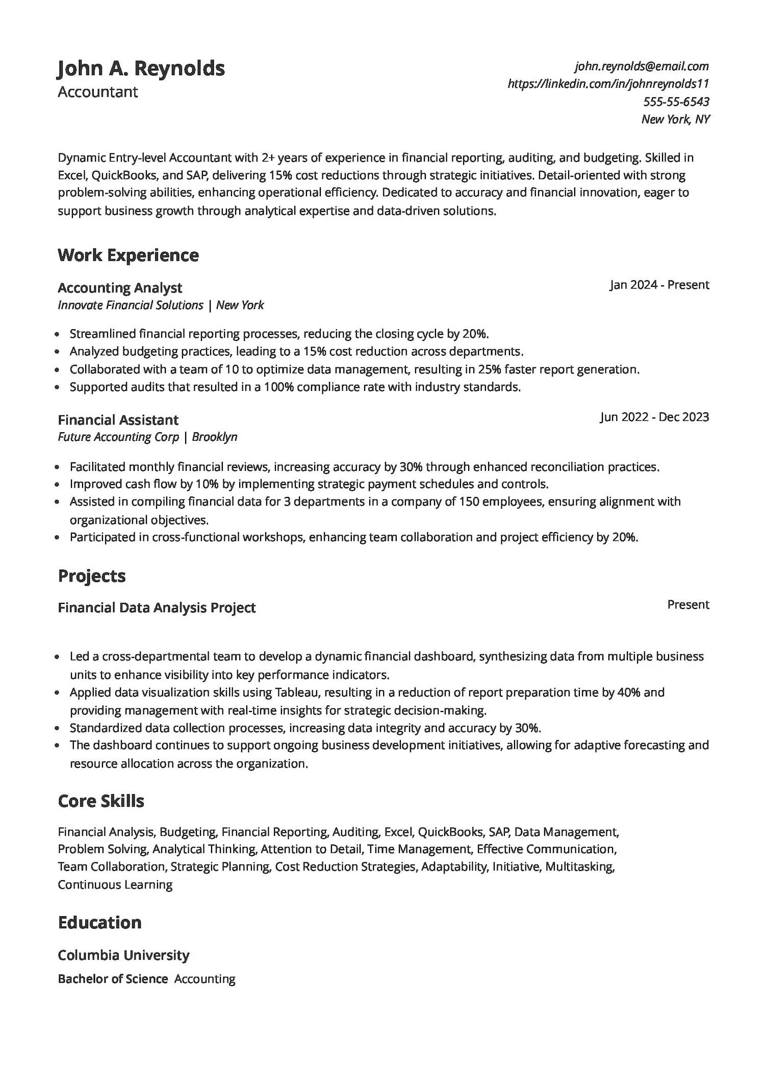 Entry-Level Accountant Resume