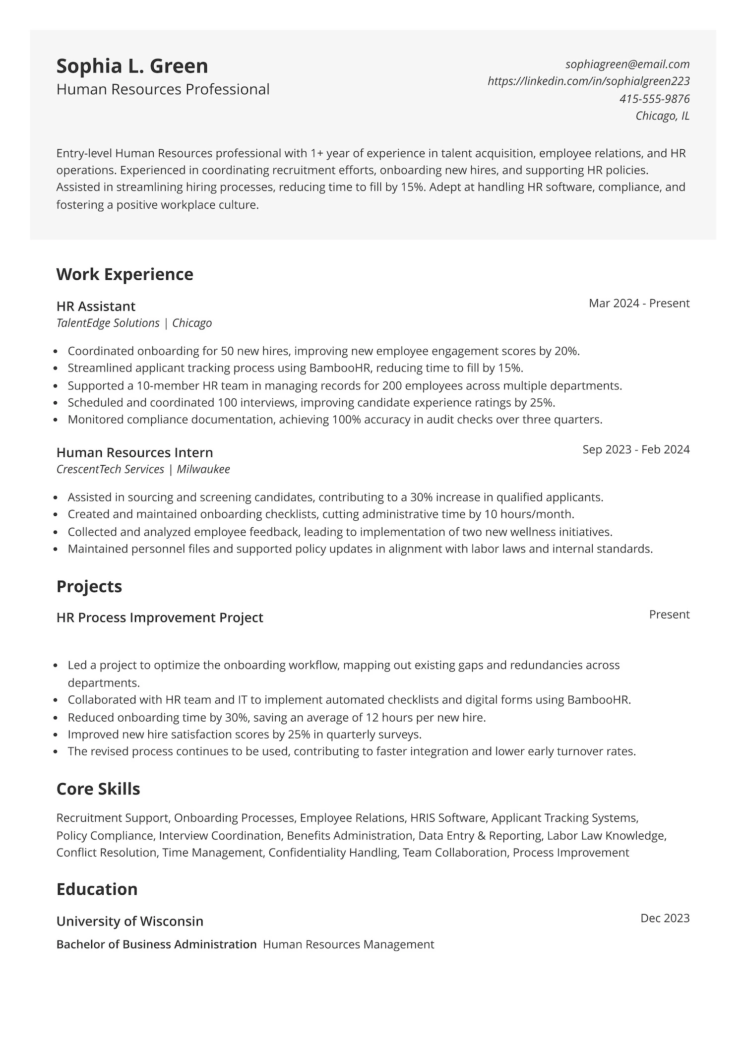 Entry-Level Human Resources Resume