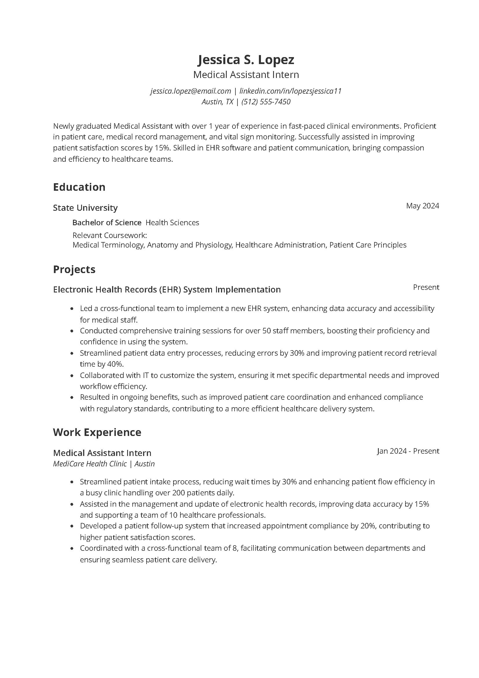 Entry-Level Medical Assistant Resume