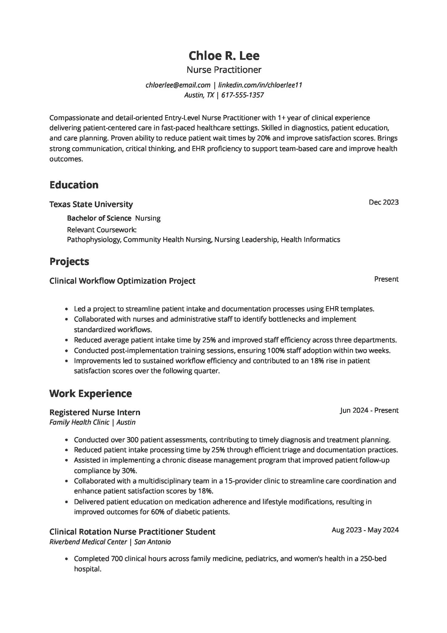 Entry-Level Nurse Practitioner Resume