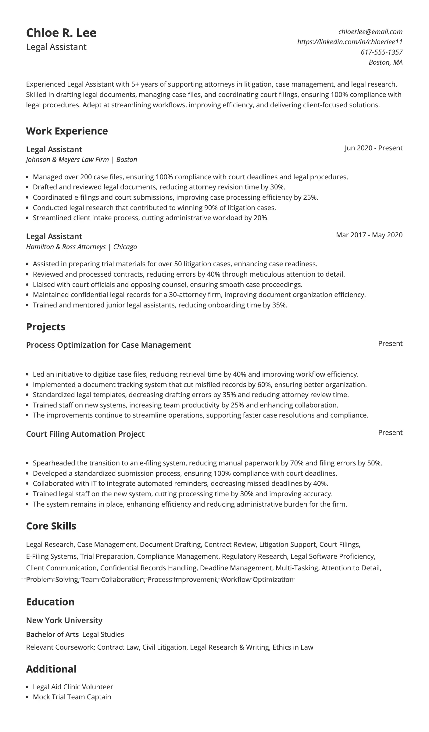 Best Legal Assistant Resume Examples for 2026
