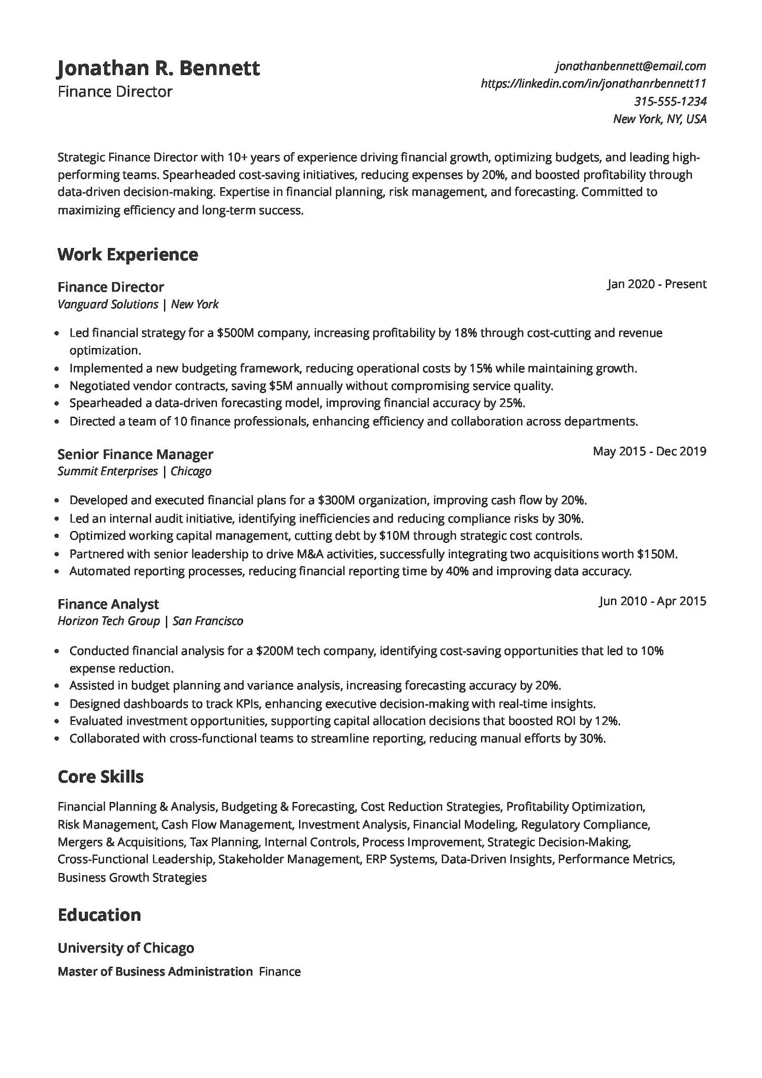 Finance Director Resume