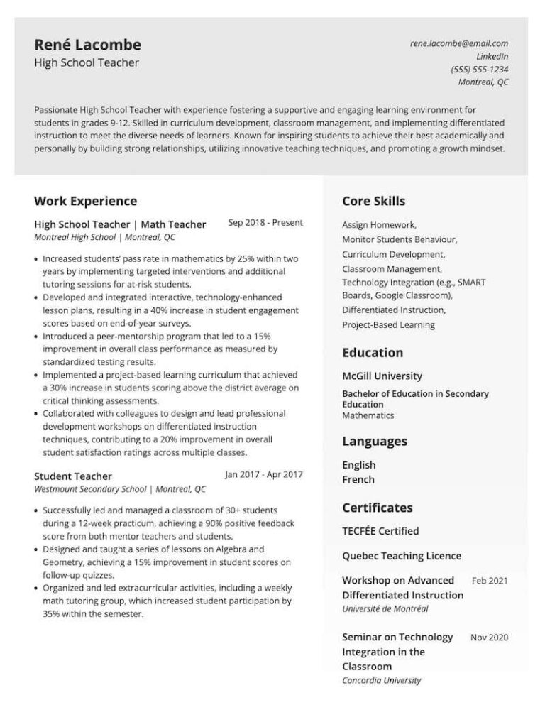 How to Write a Combination Resume - High School Teacher Resume Example Impact Leader 768x1017 