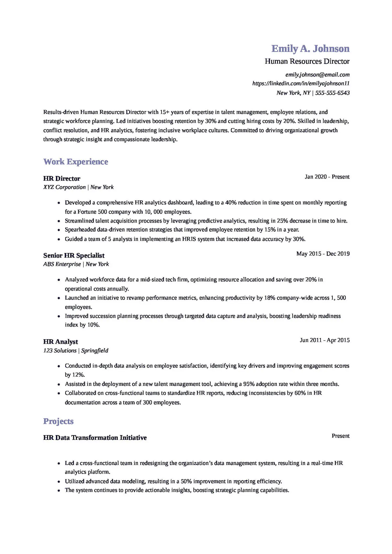 Human Resources Director Resume