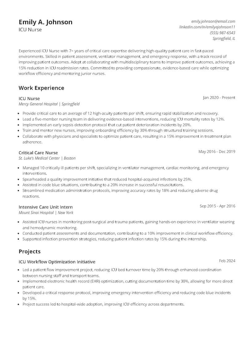 ICU Nurse Resume