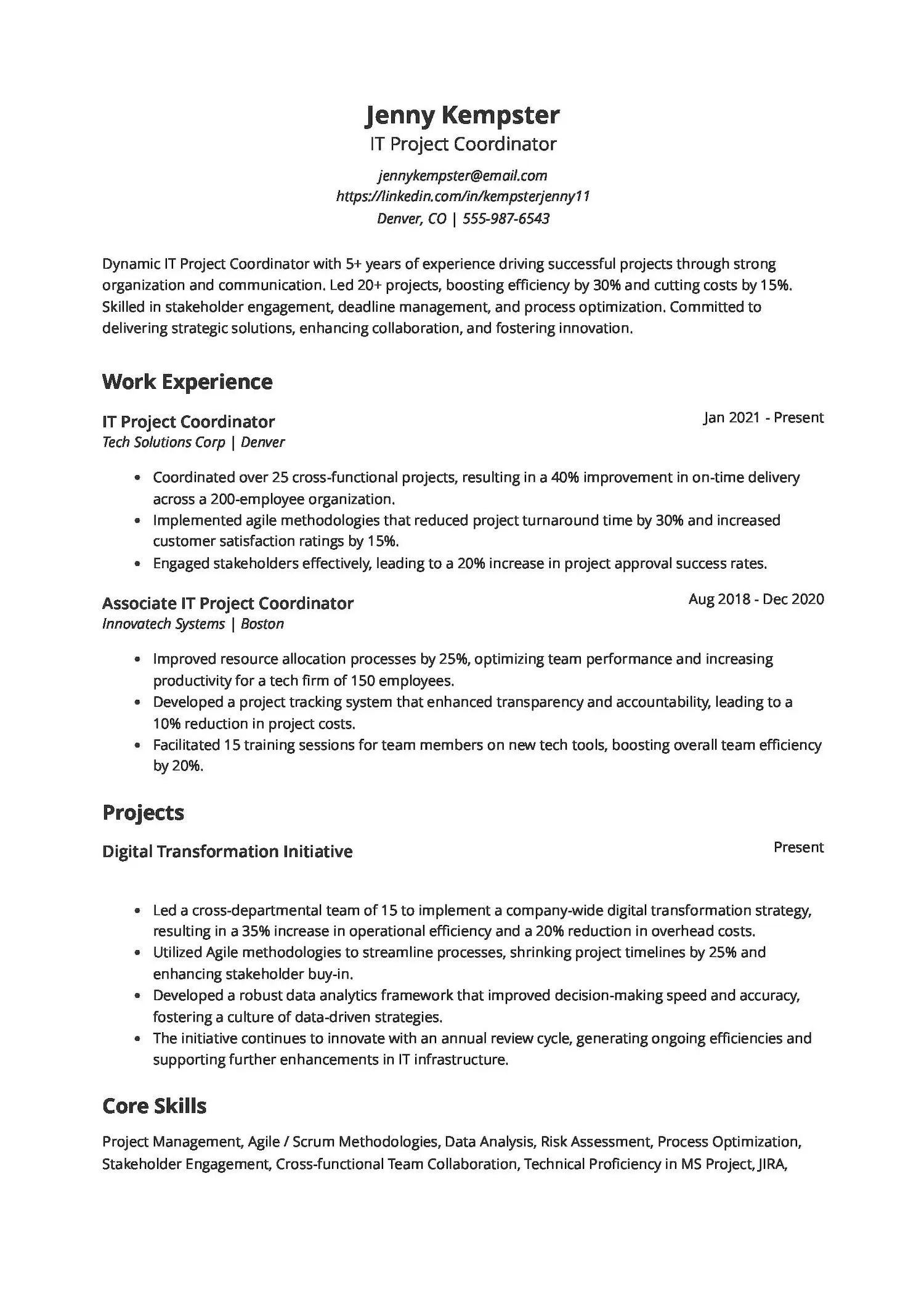 IT Project Coordinator Resume