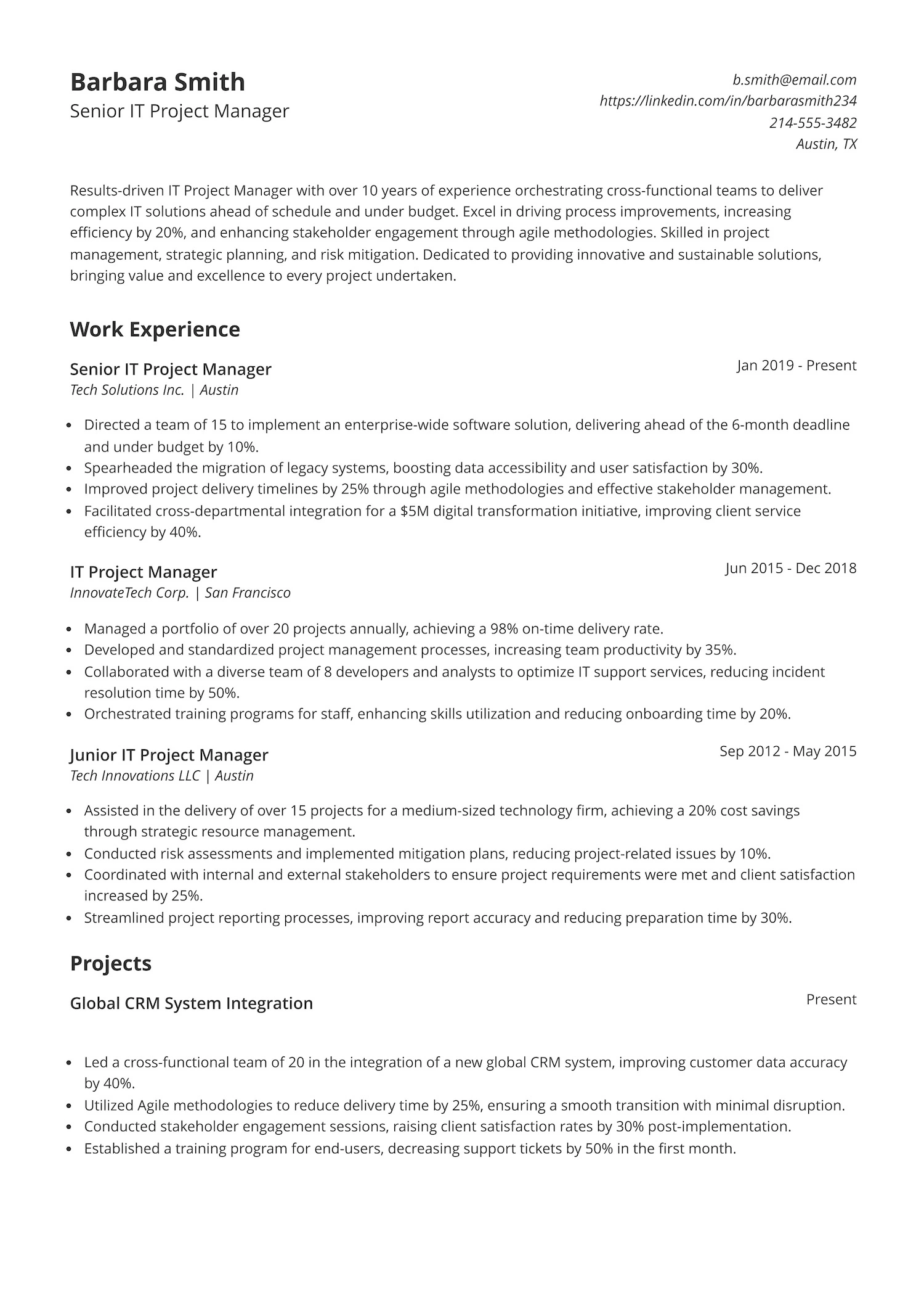 IT Project Manager Resume