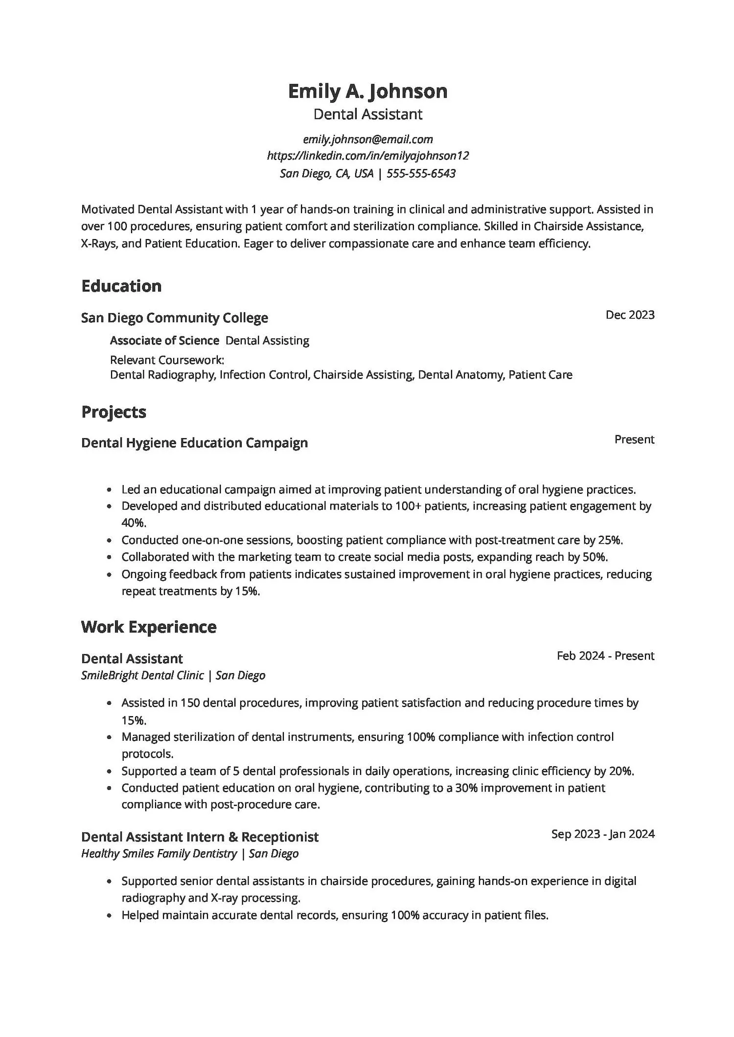Inexperienced Dental Assistant Resume