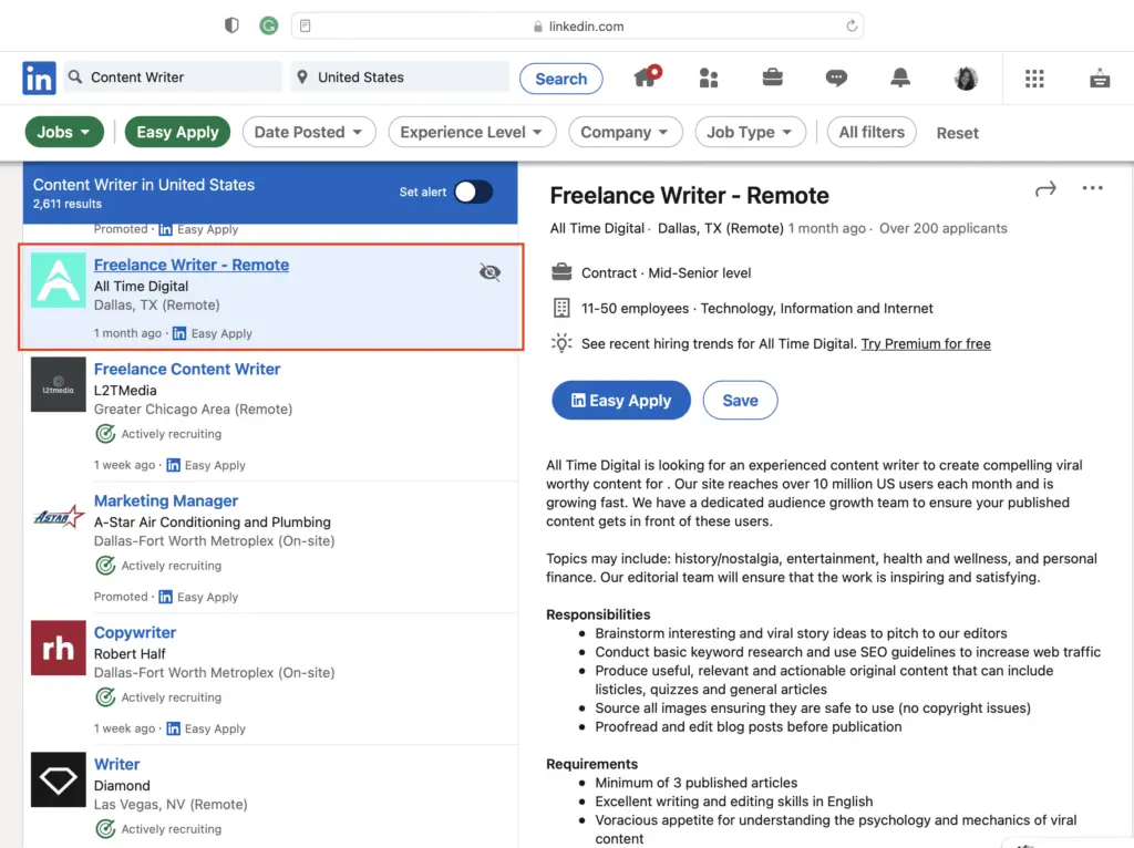 Job post details and requirements