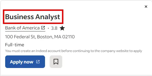 Example of a job title at the top of a job description.