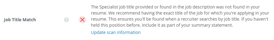 Job title match check in the match report