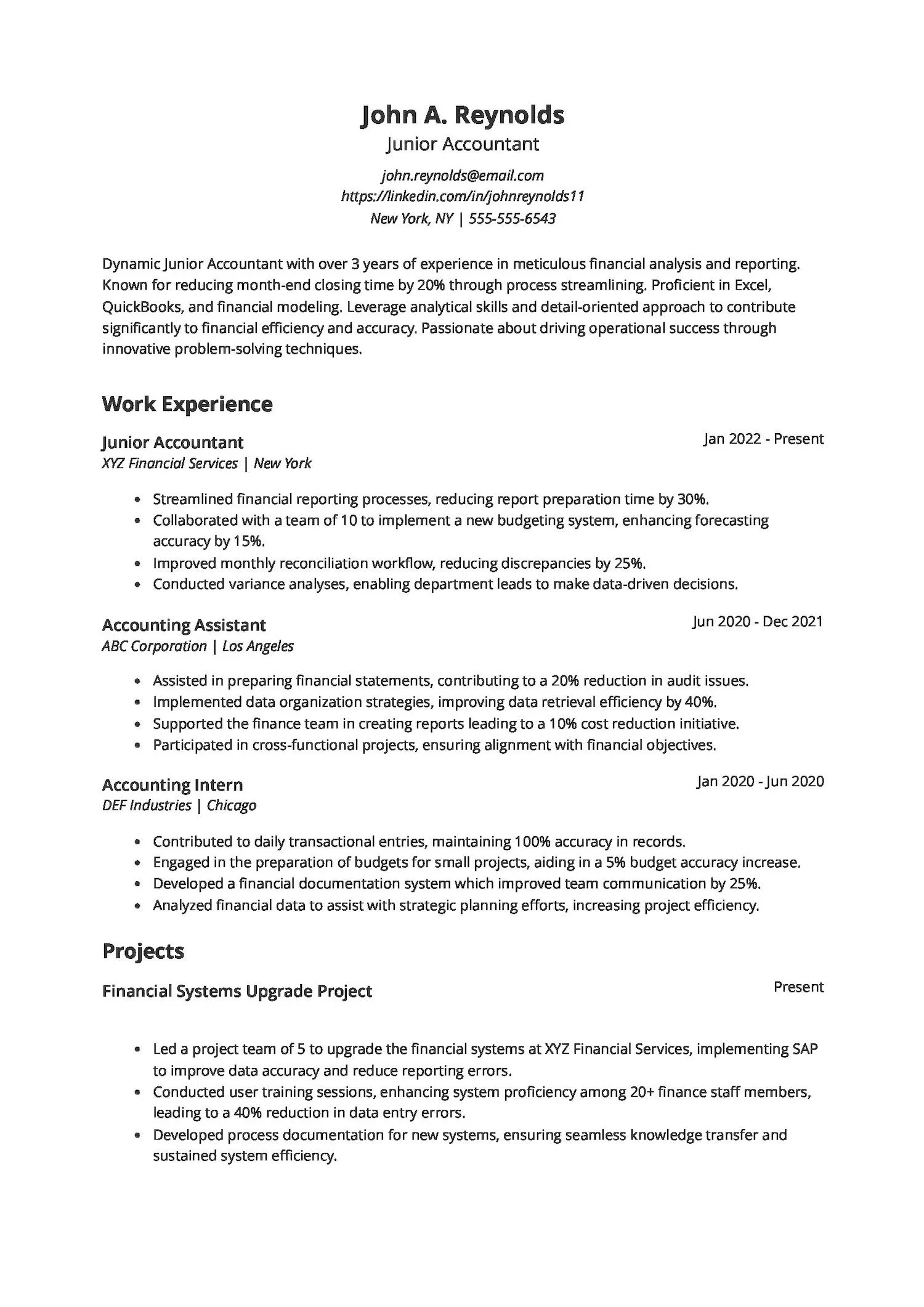 Junior Accountant Resume