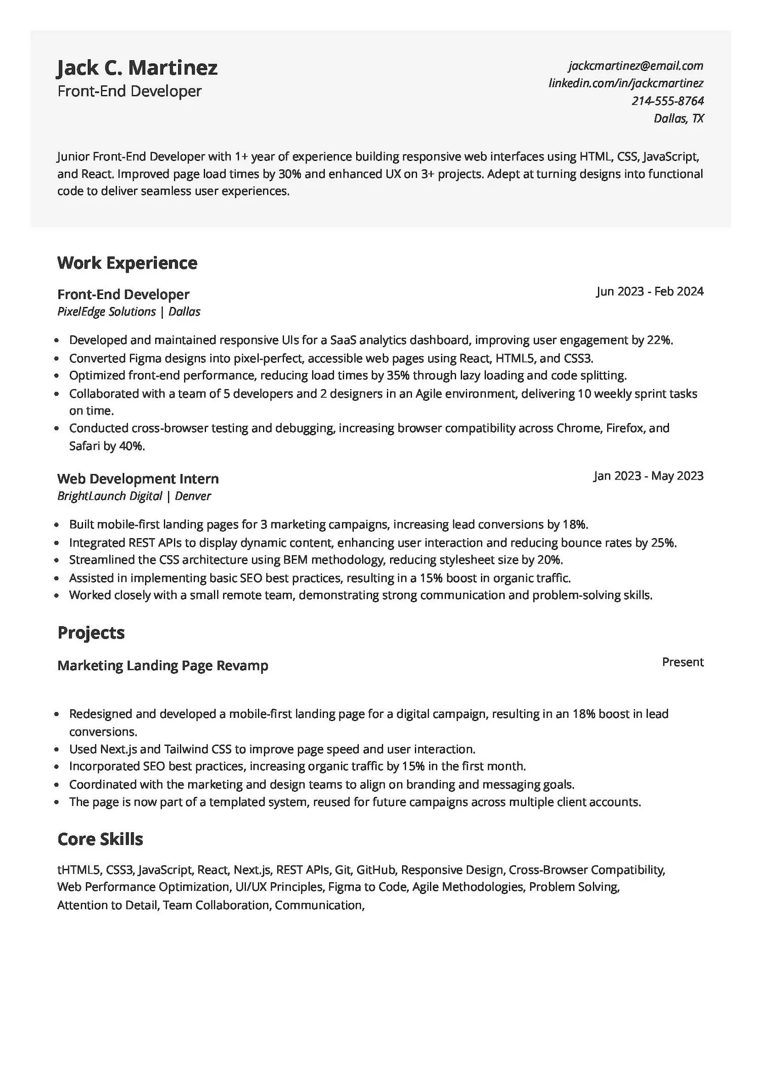 Junior Front-End Developer Resume