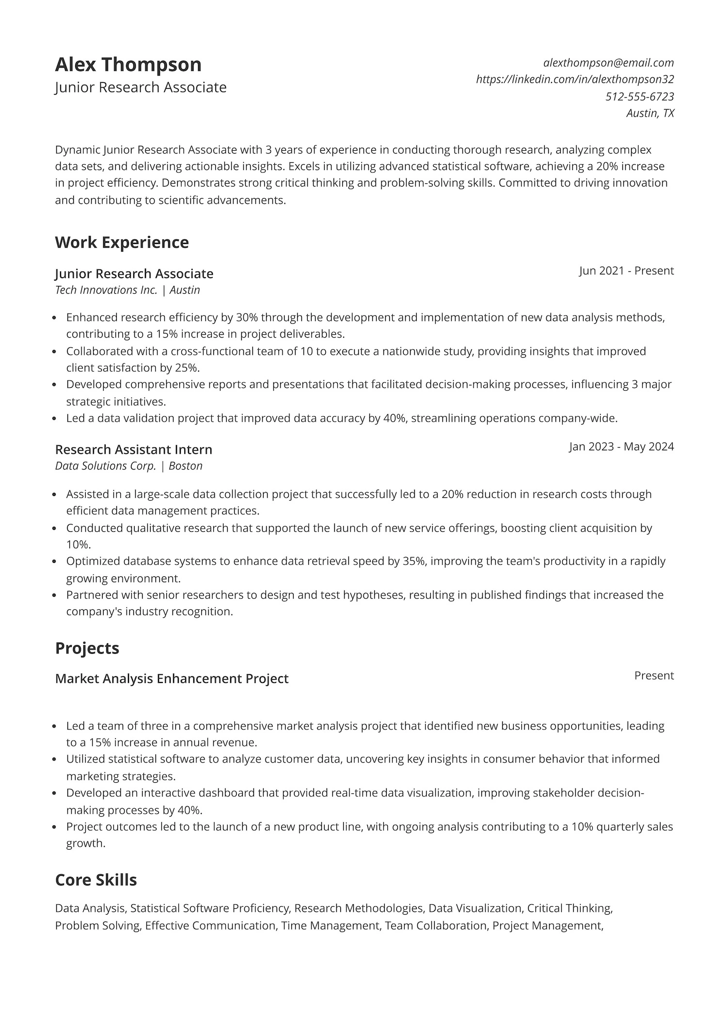 Junior Research Associate Resume