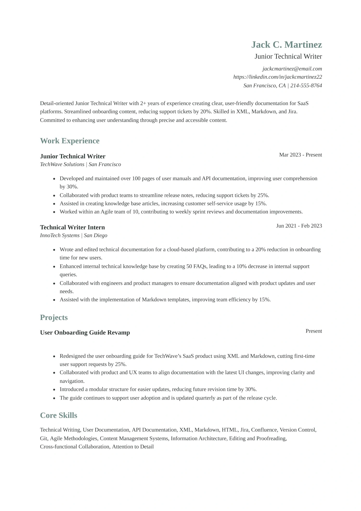Junior Technical Writer Resume