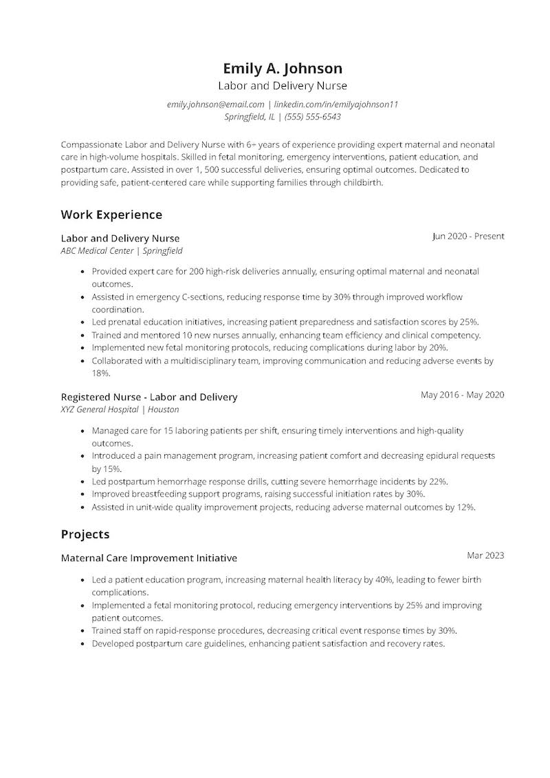 Labor and Delivery Nurse Resume