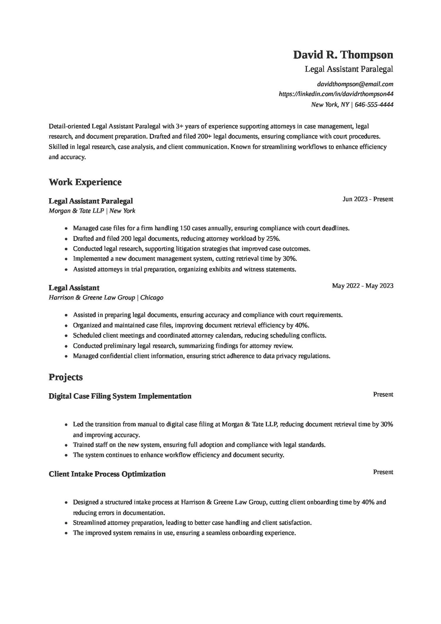Legal Assistant Paralegal Resume