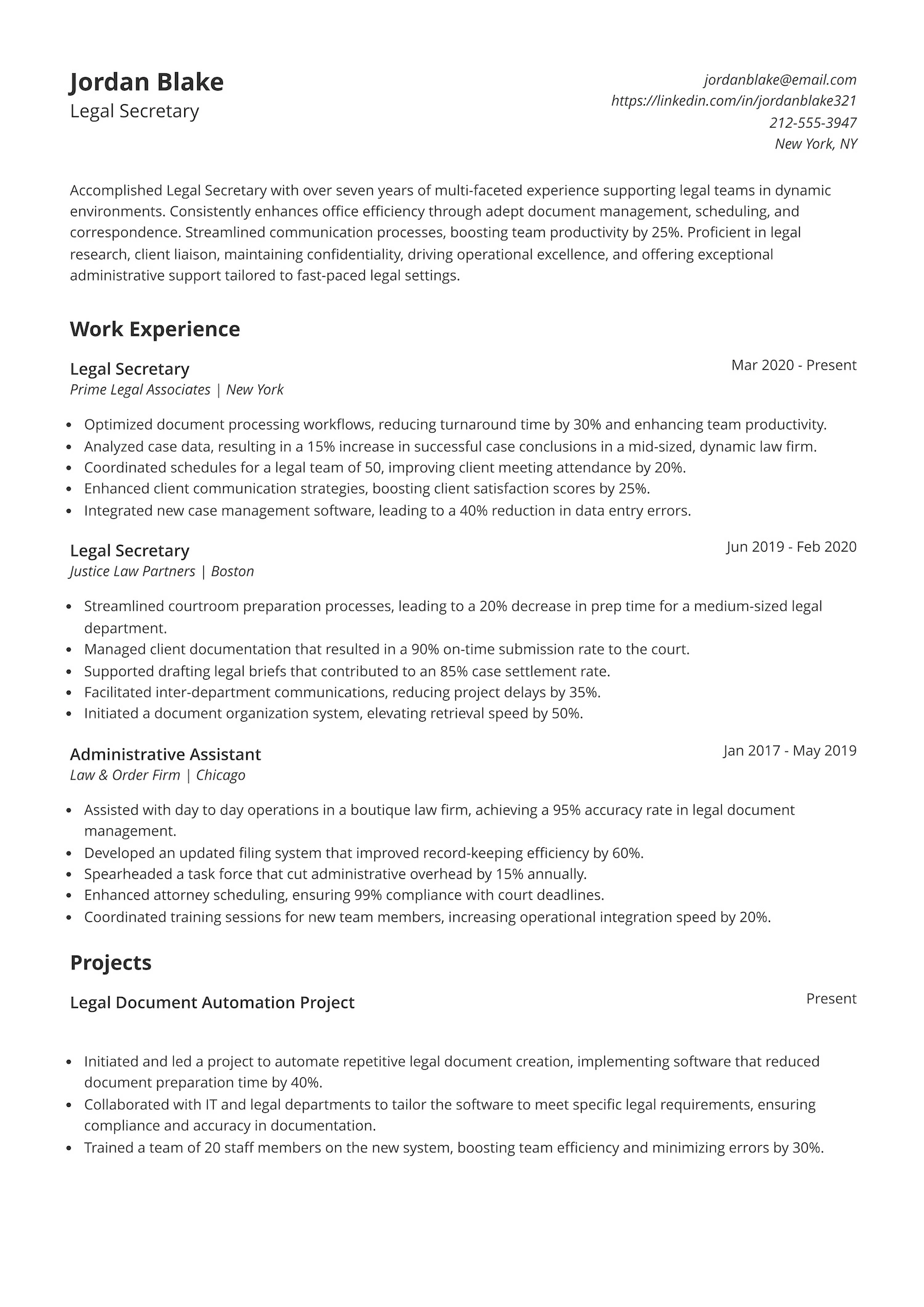 Legal Secretary Resume