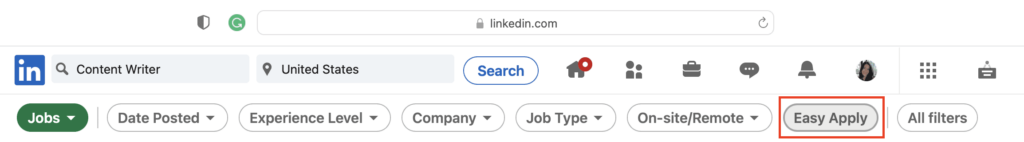 screenshot of LinkedIn navigation bar