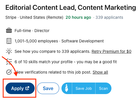 A screenshot showing the "apply" button on LinkedIn.