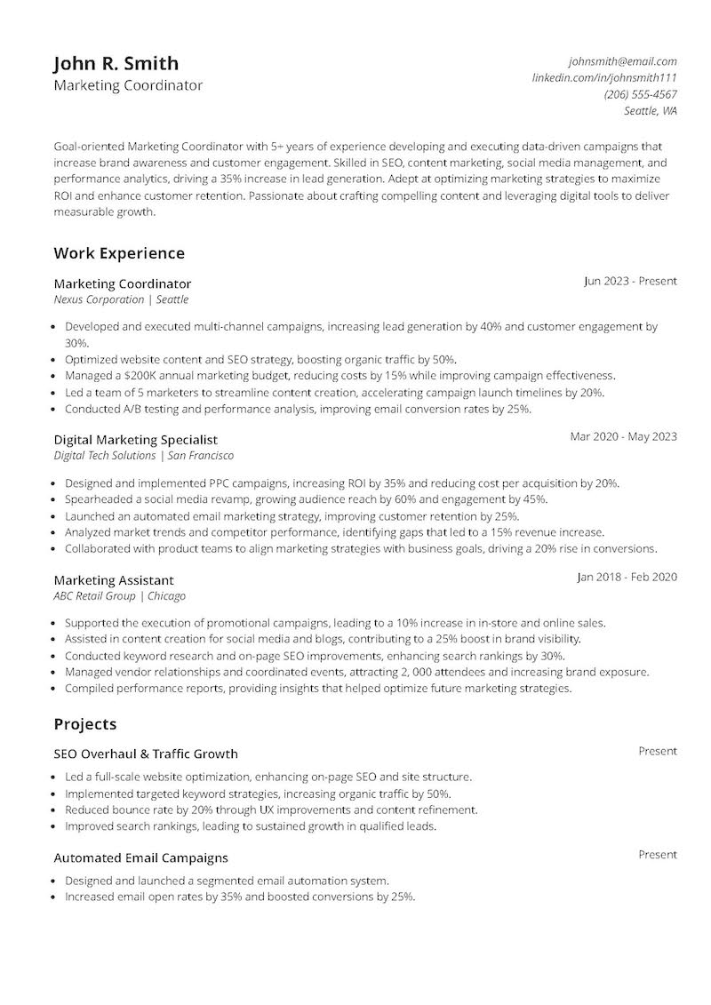 Marketing Coordinator Resume