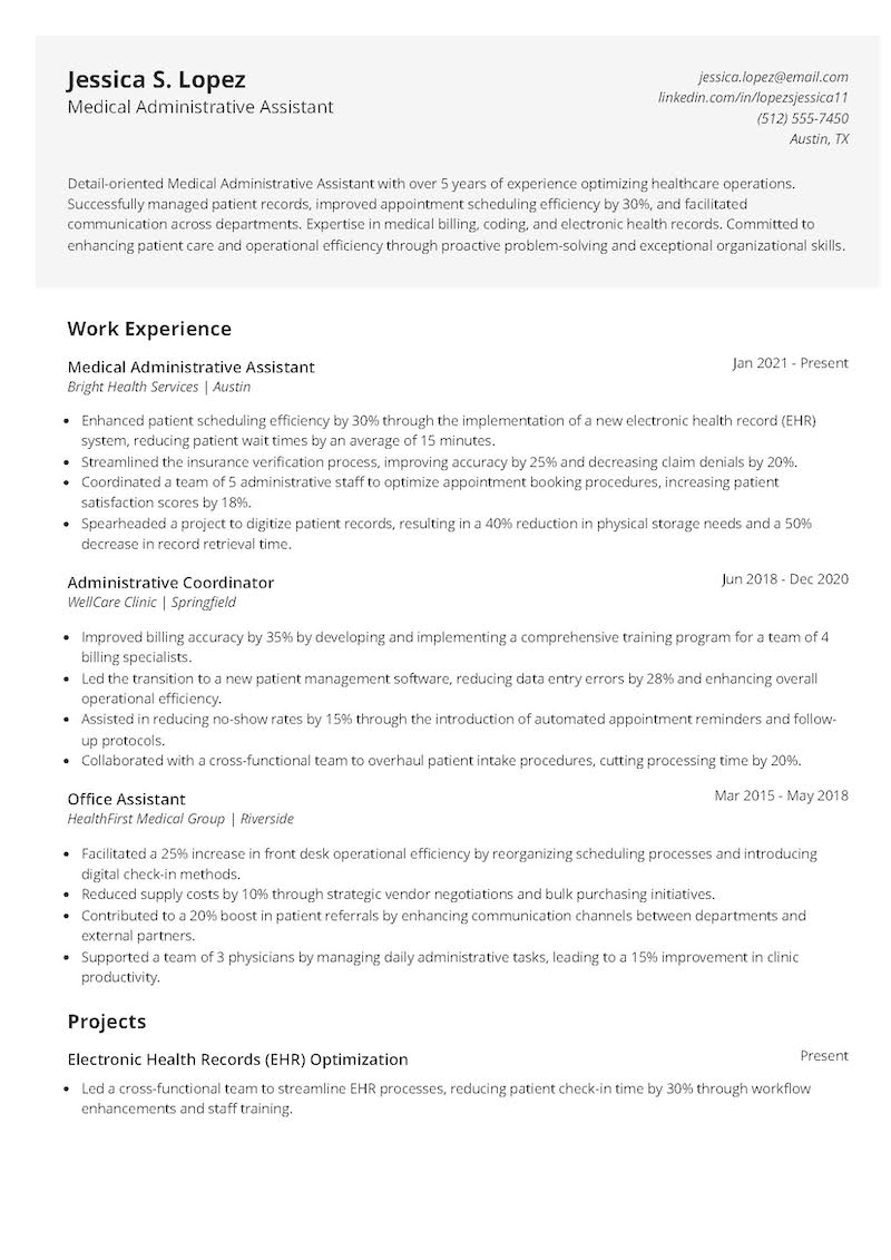 Medical Administrative Assistant Resume